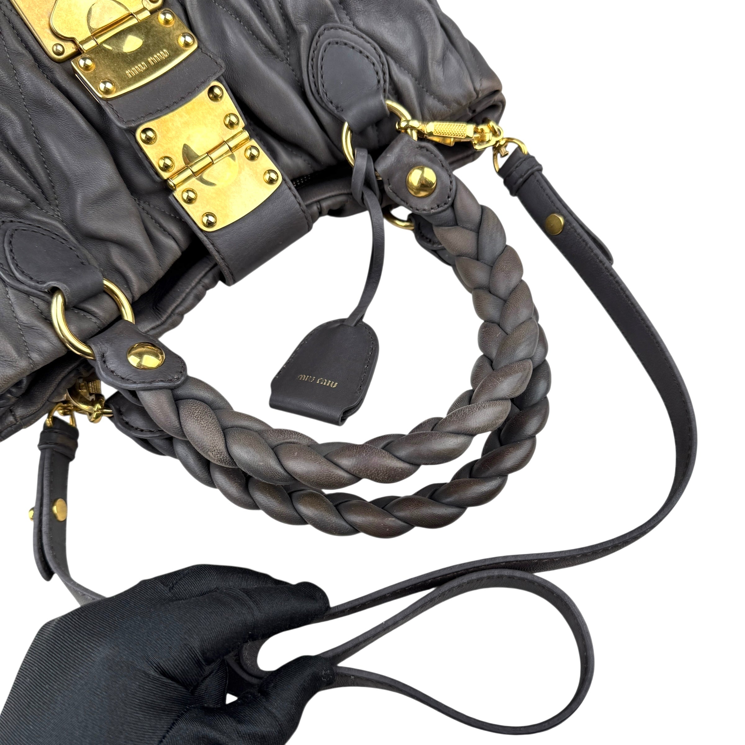 Pre-owned miu-miu-argilla-matelasse-tote-front-view