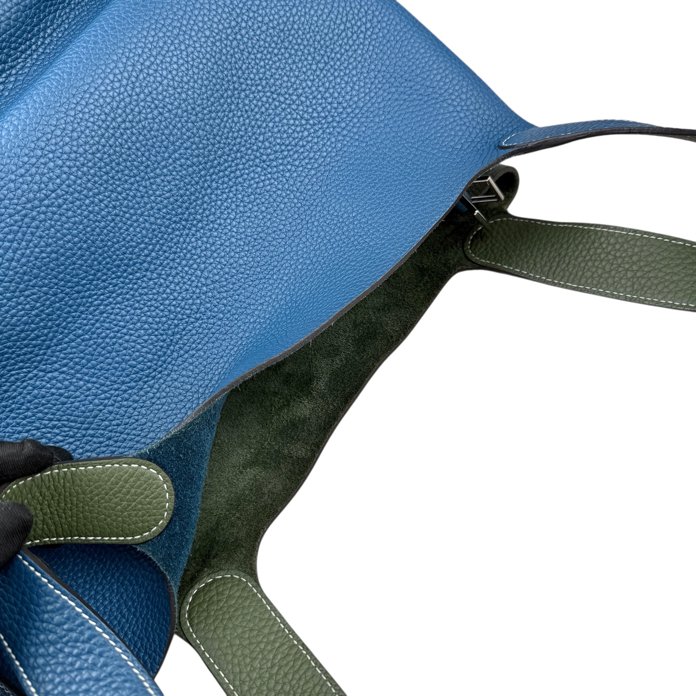 Pre-owned hermes-picotin-lock-casaque-vert-canopee-bleu-thalassa-clemence-bag-front