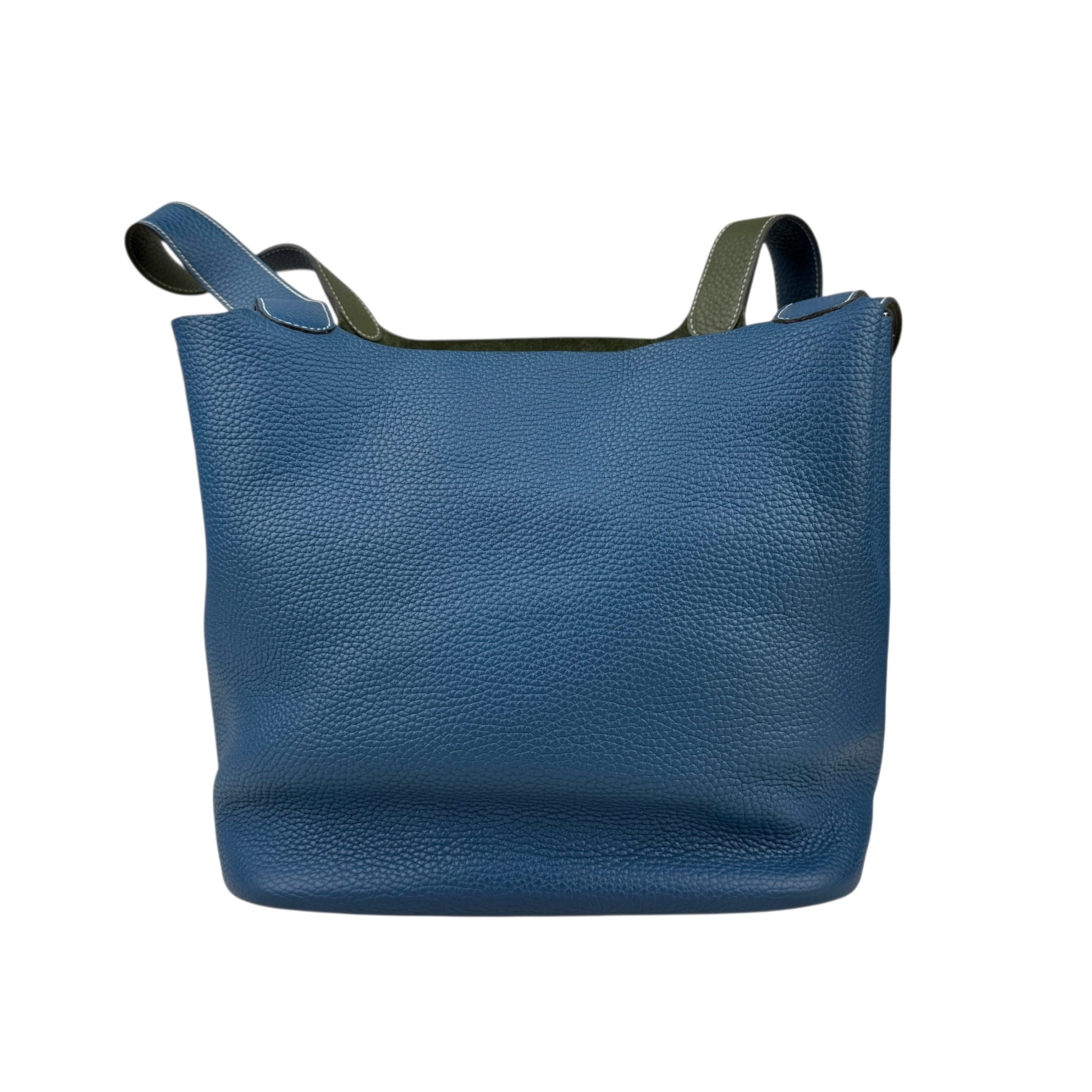 Pre-owned hermes-picotin-lock-casaque-vert-canopee-bleu-thalassa-clemence-bag-front