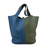 Pre-owned hermes-picotin-lock-casaque-vert-canopee-bleu-thalassa-clemence-bag-front