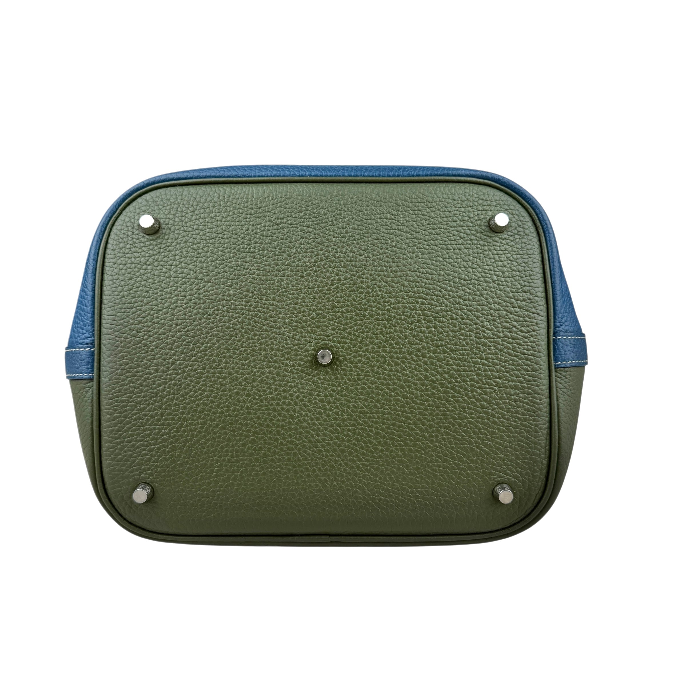 Pre-owned hermes-picotin-lock-casaque-vert-canopee-bleu-thalassa-clemence-bag-front