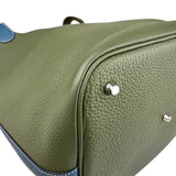 Pre-owned hermes-picotin-lock-casaque-vert-canopee-bleu-thalassa-clemence-bag-front