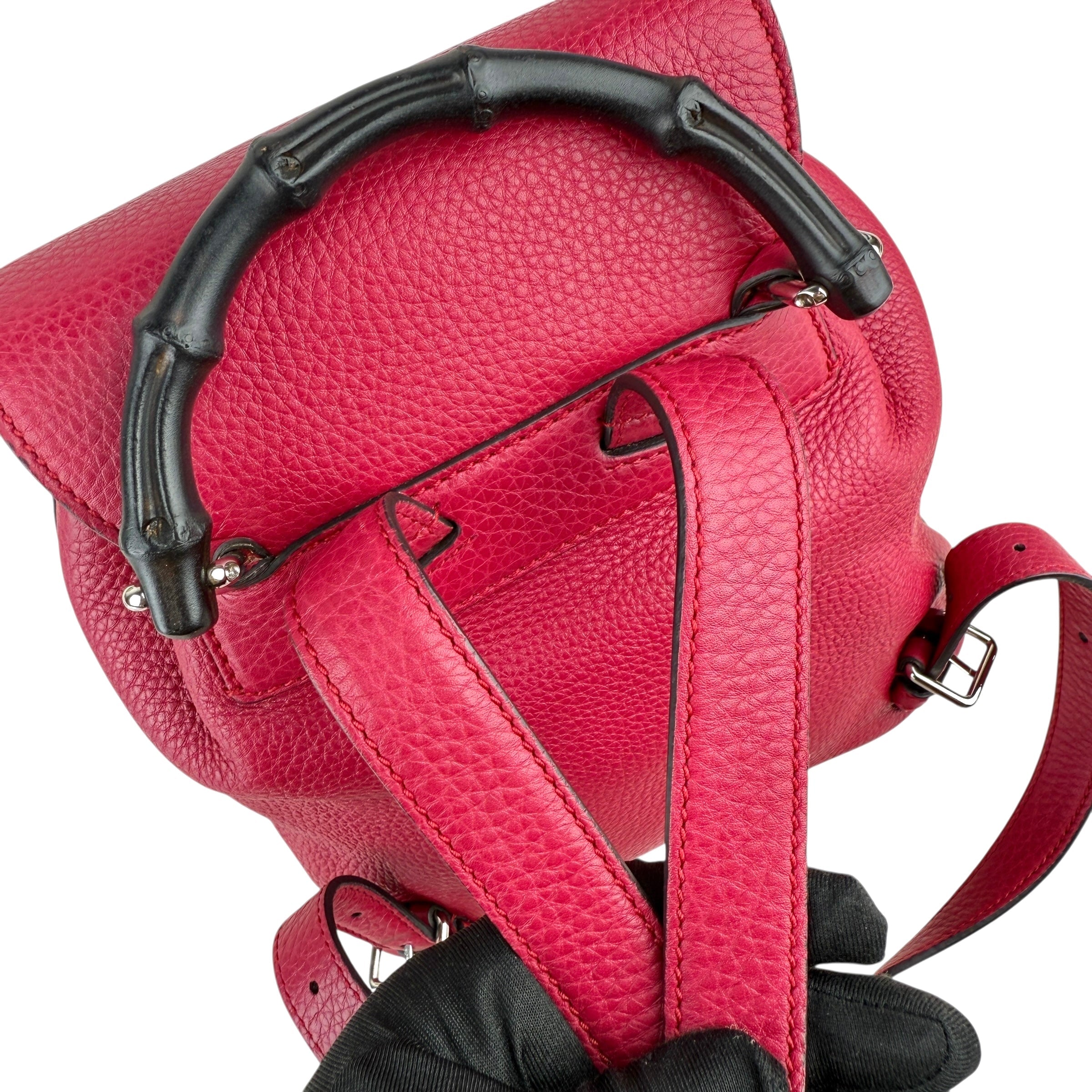 Pre-owned gucci-bamboo-drawstring-backpack-front-view
