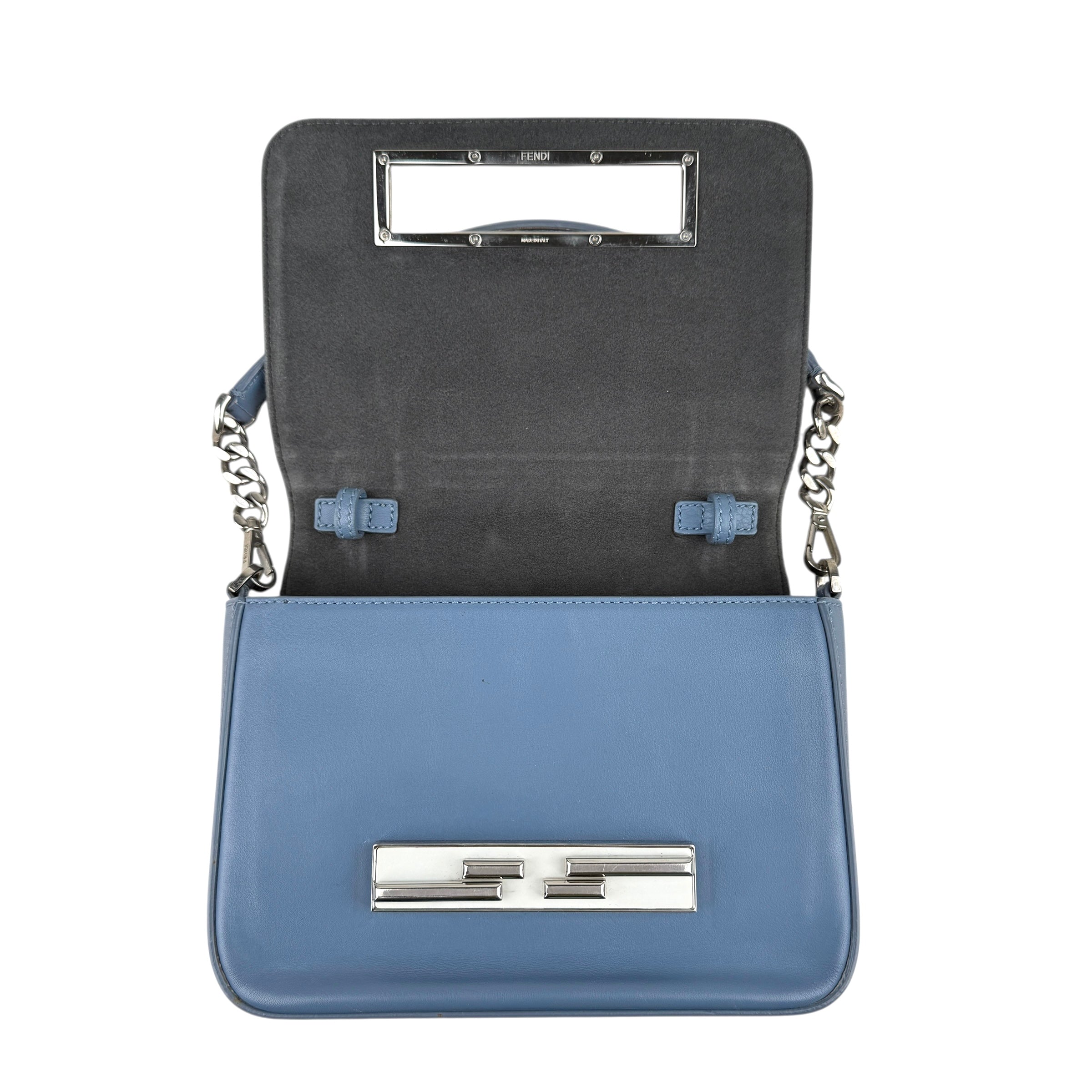 Pre-owned Fendi Cerulean Blue Calfskin Leather Baguette Shoulder Bag