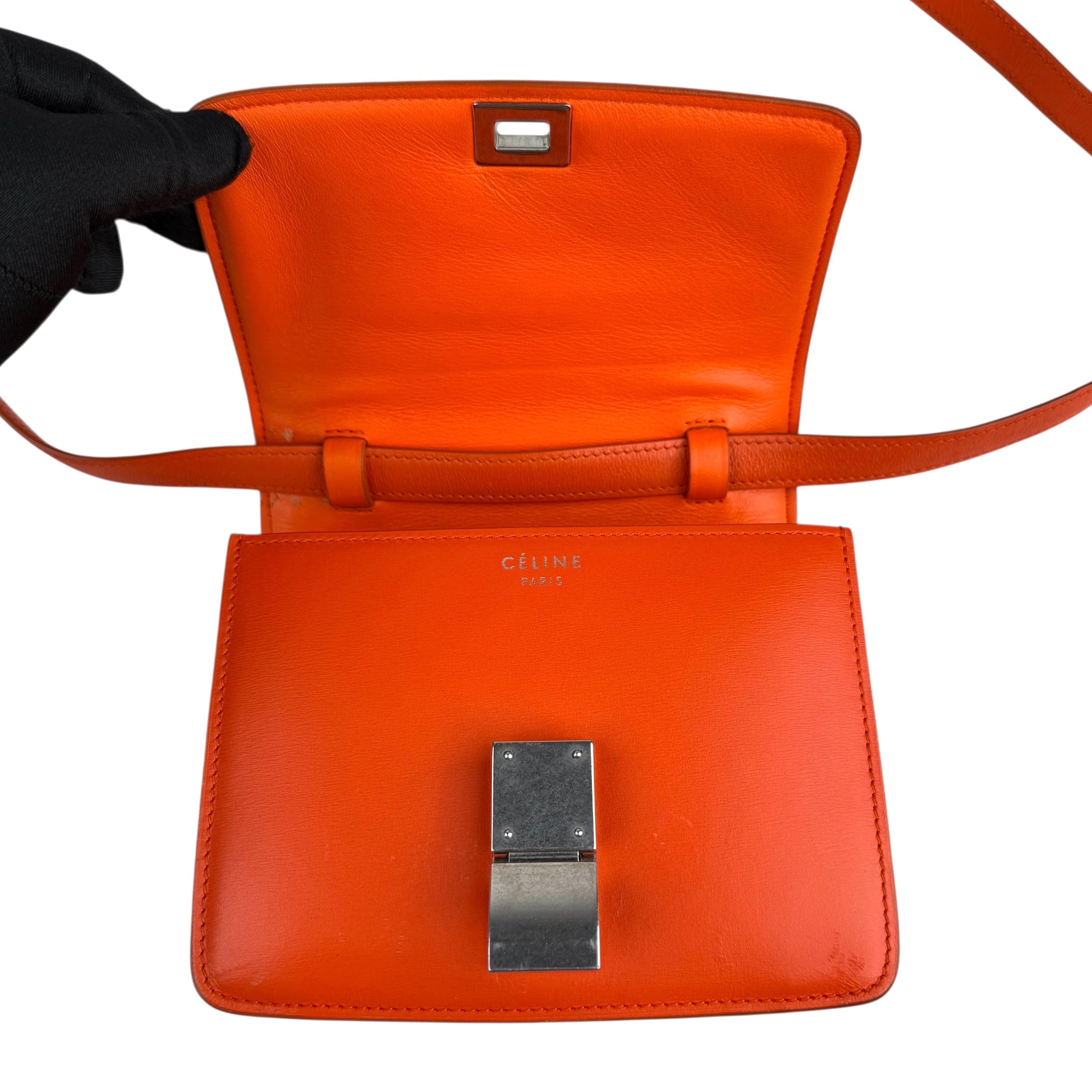 Pre-owned Celine Classic Box Small Leather Shoulder Bag in Orange