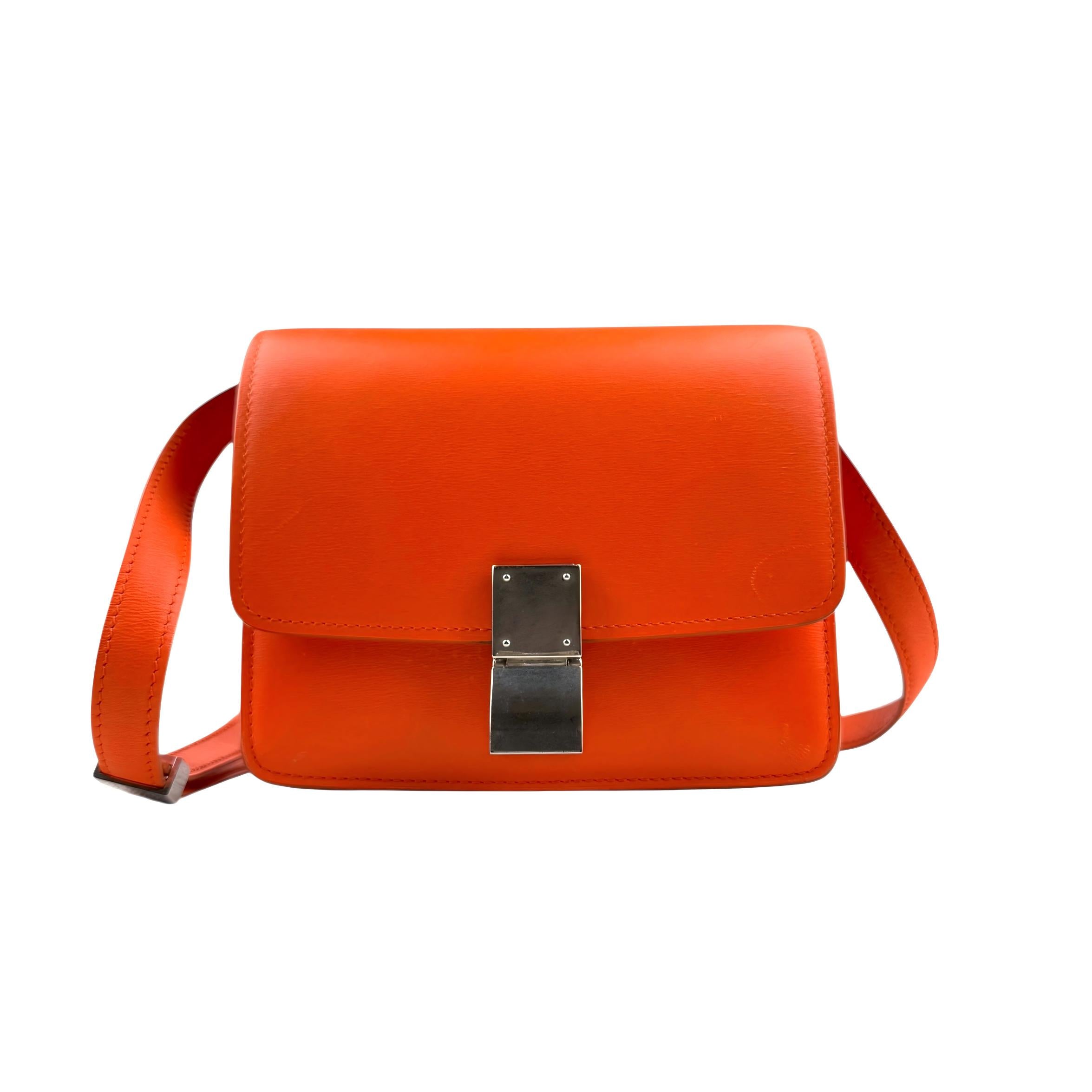 Celine Classic Box Small Leather Shoulder Bag in Orange