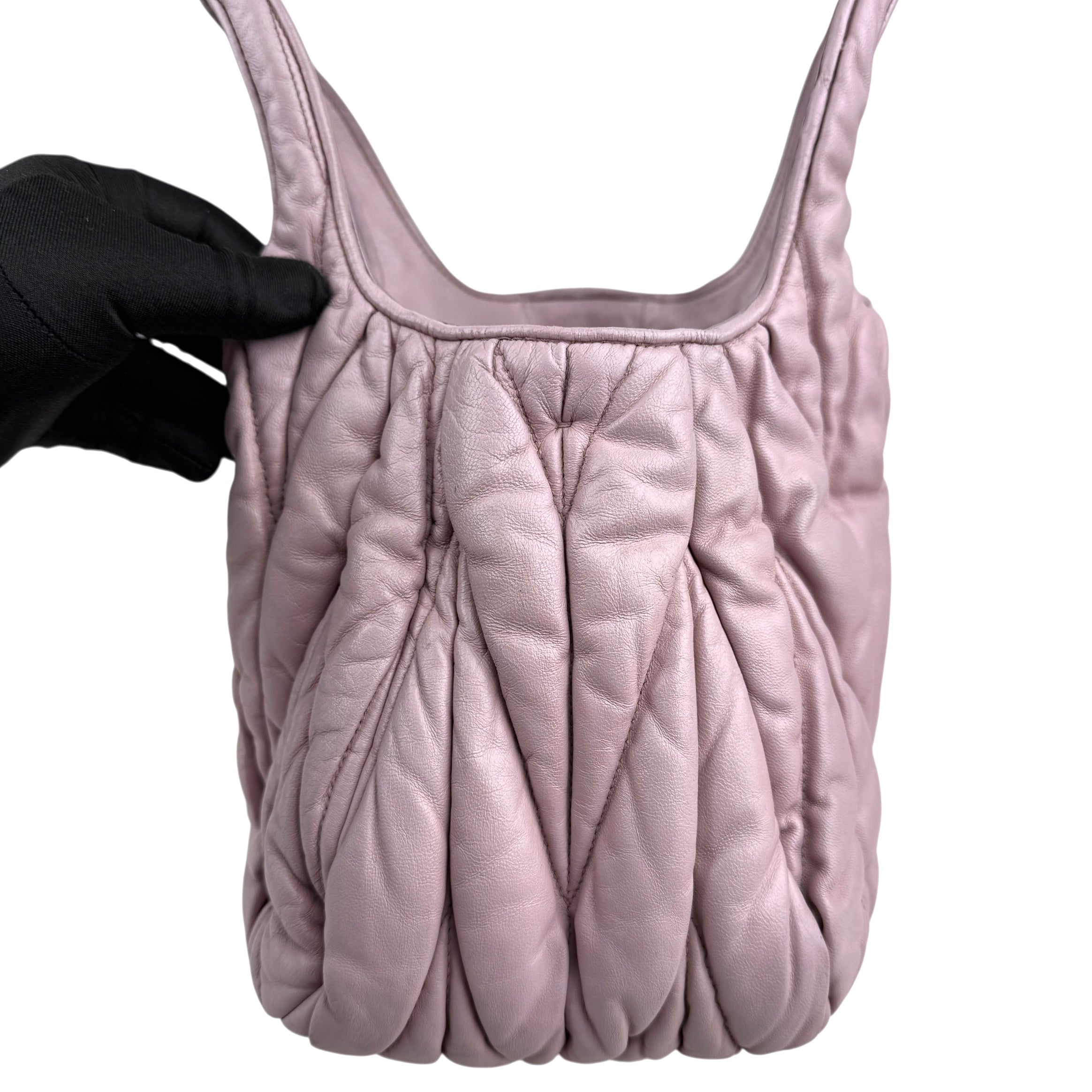 Pre-owned miu-miu-matelasse-tote-front-view