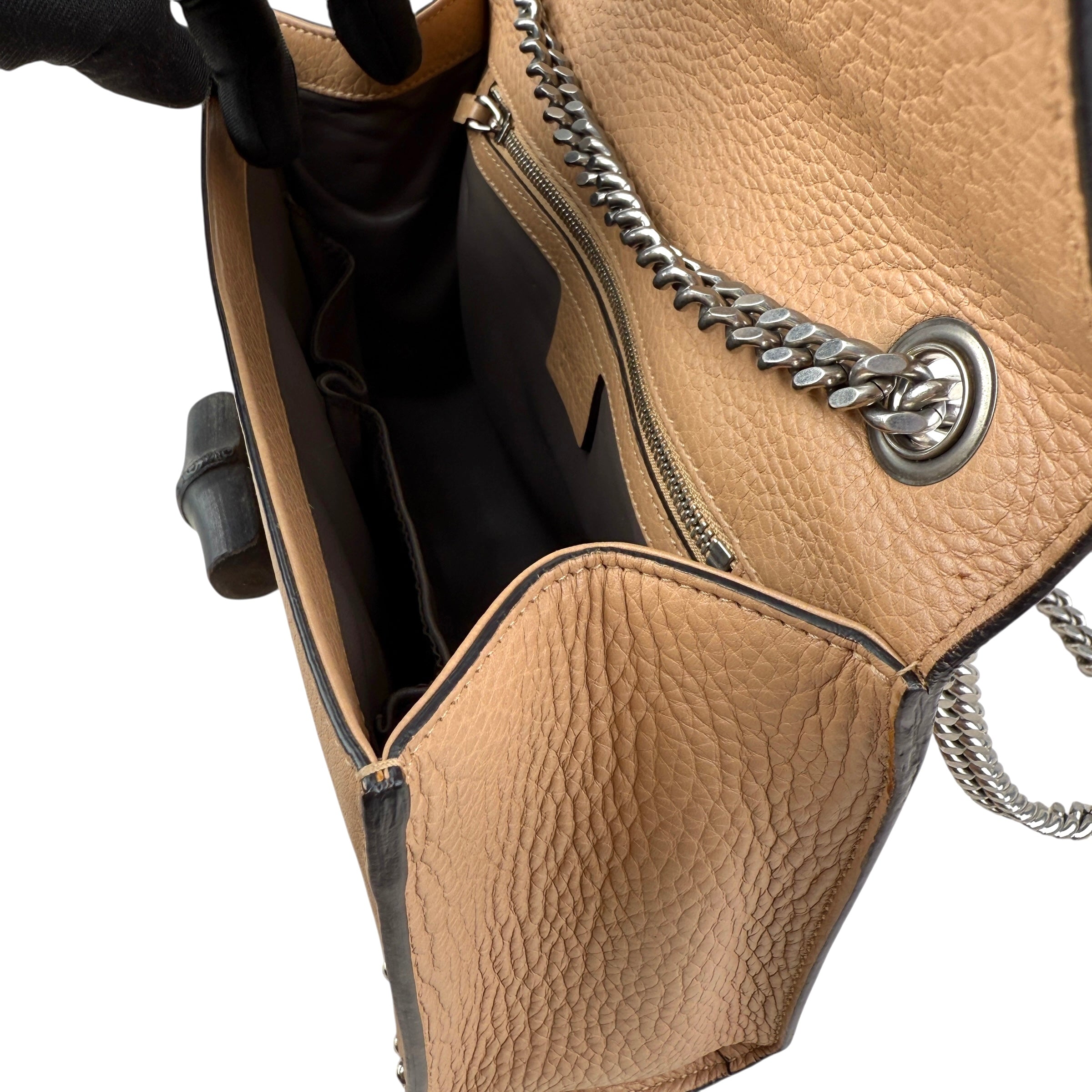 Pre-owned gucci-studded-leather-miss-bamboo-shoulder-bag-front-view
