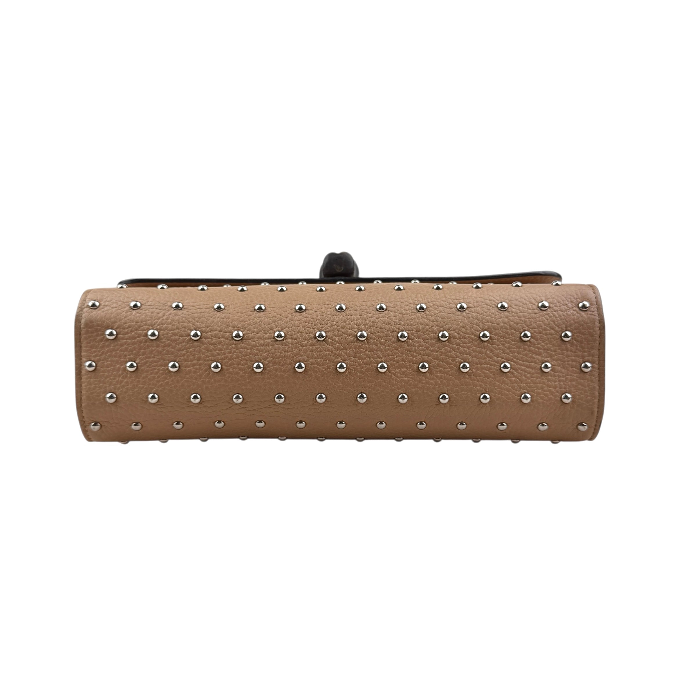 Pre-owned gucci-studded-leather-miss-bamboo-shoulder-bag-front-view