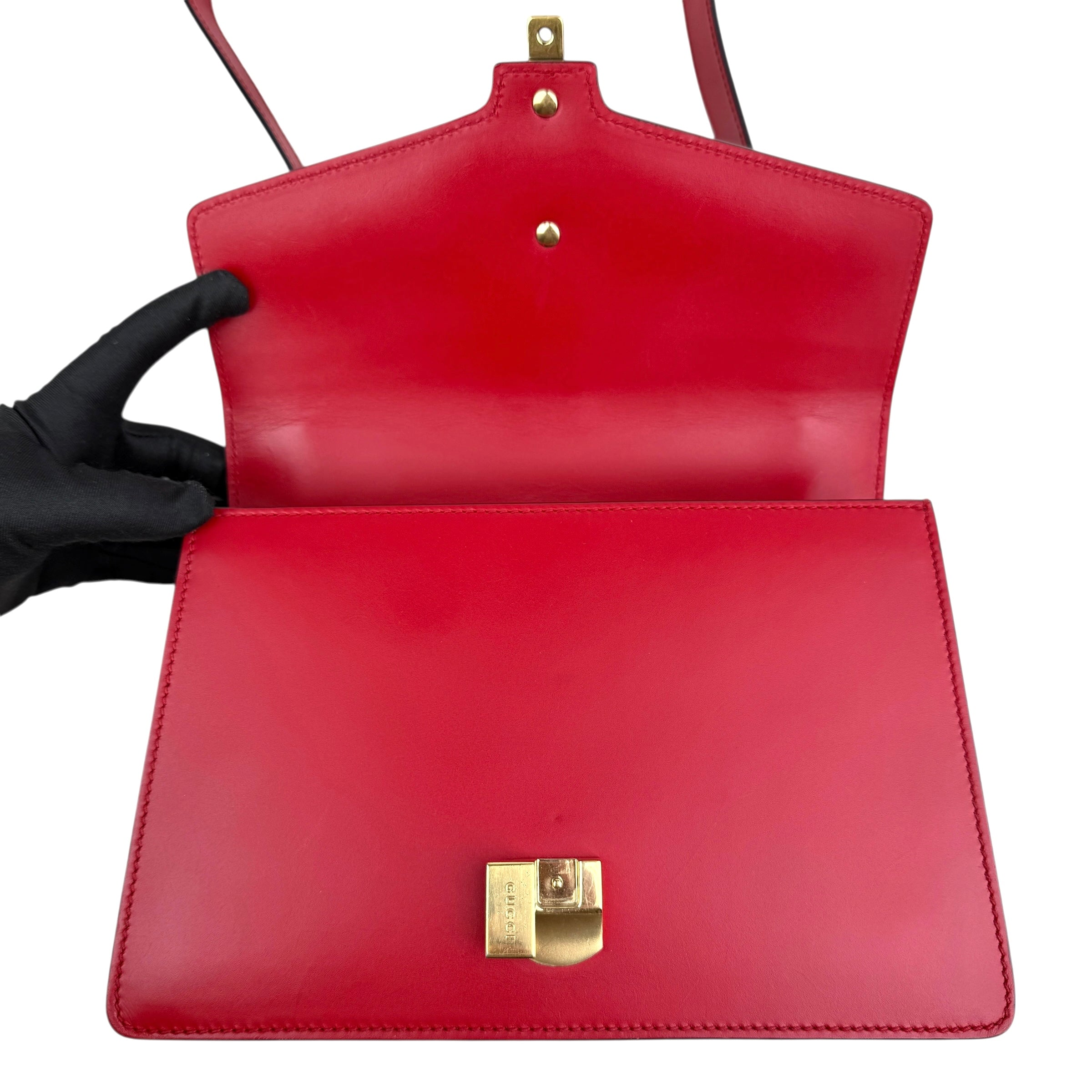 Pre-owned gucci-sylvie-shoulder-bag-medium-red-leather-front-view