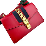 Pre-owned gucci-sylvie-shoulder-bag-medium-red-leather-front-view