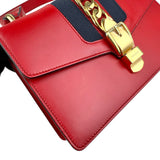 Pre-owned gucci-sylvie-shoulder-bag-medium-red-leather-front-view