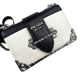Pre-owned prada-saffiano-leather-crystal-cahier-crossbody-bag-front-view