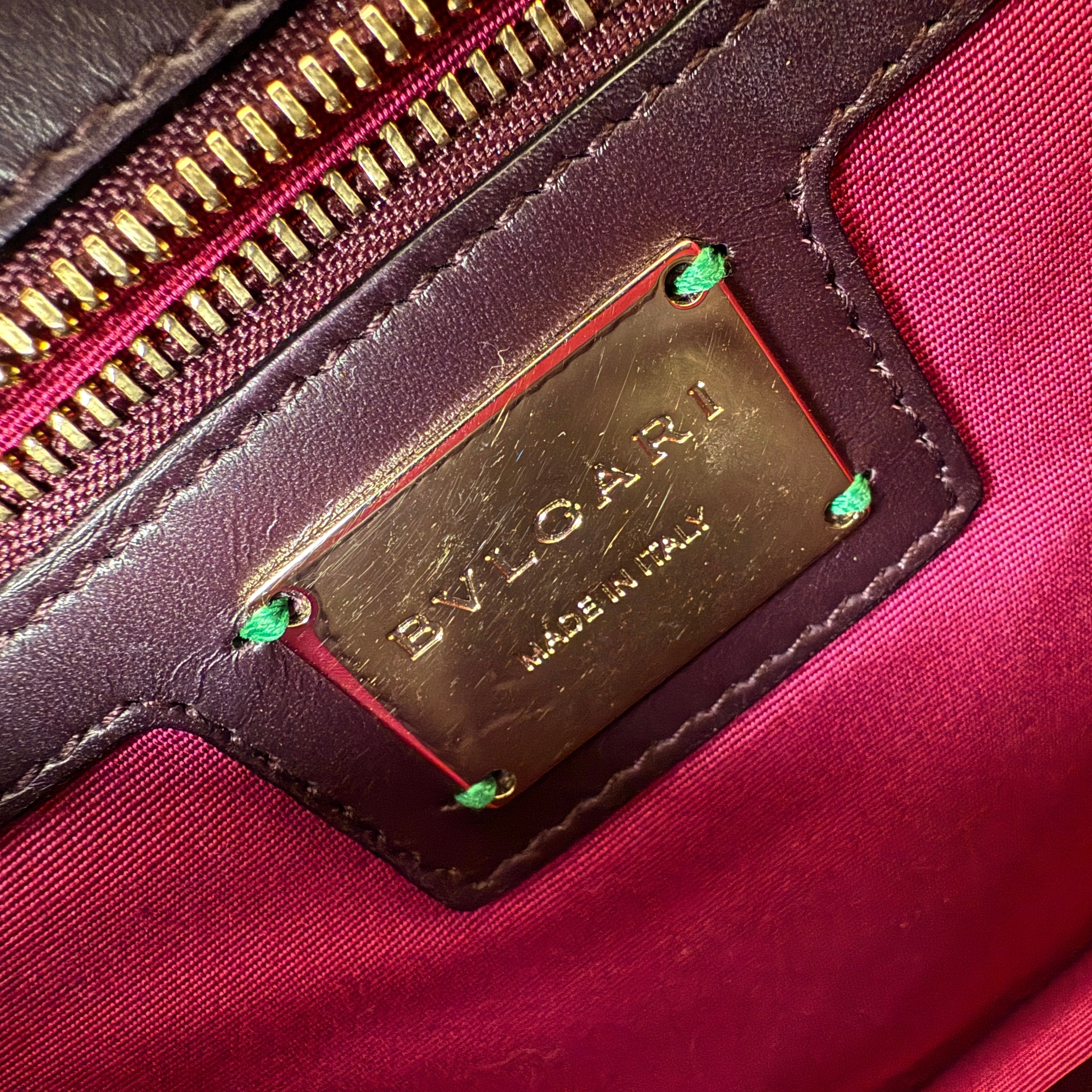 Pre-owned bvlgari-plum-stingray-leather-medium-serpenti-forever-shoulder-bag-front-view