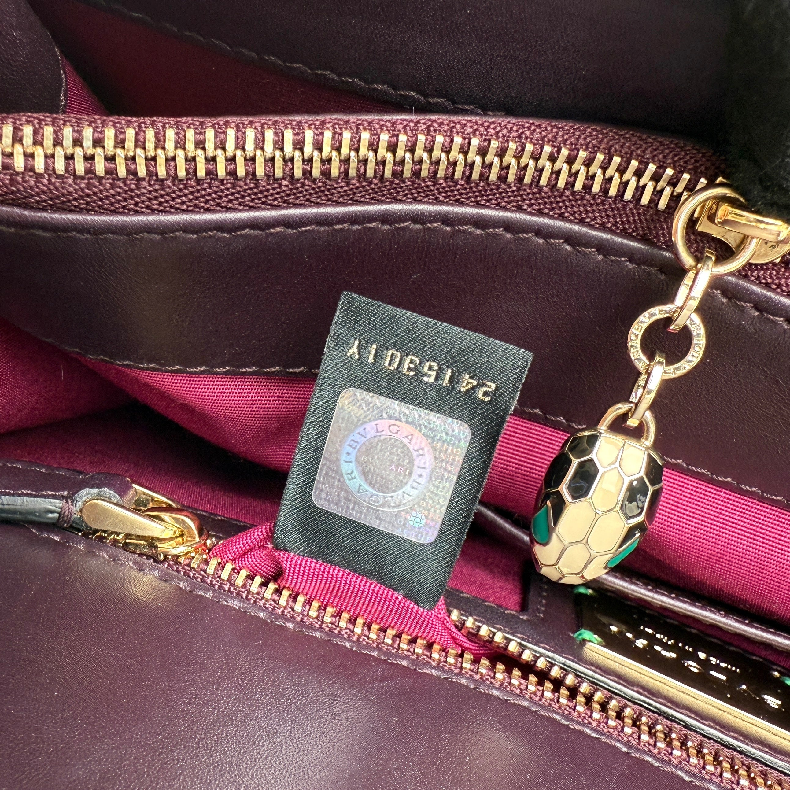 Pre-owned bvlgari-plum-stingray-leather-medium-serpenti-forever-shoulder-bag-front-view