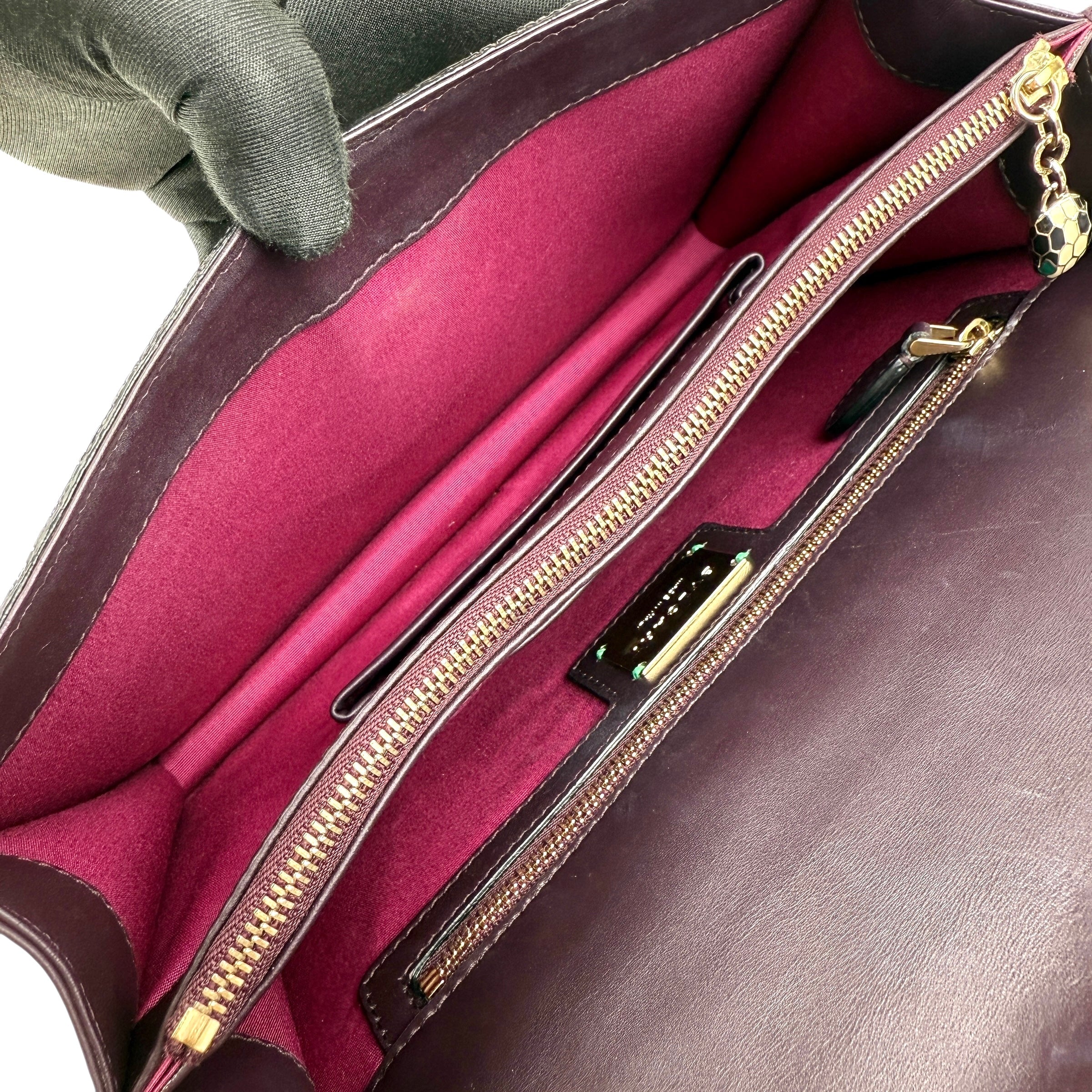 Pre-owned bvlgari-plum-stingray-leather-medium-serpenti-forever-shoulder-bag-front-view