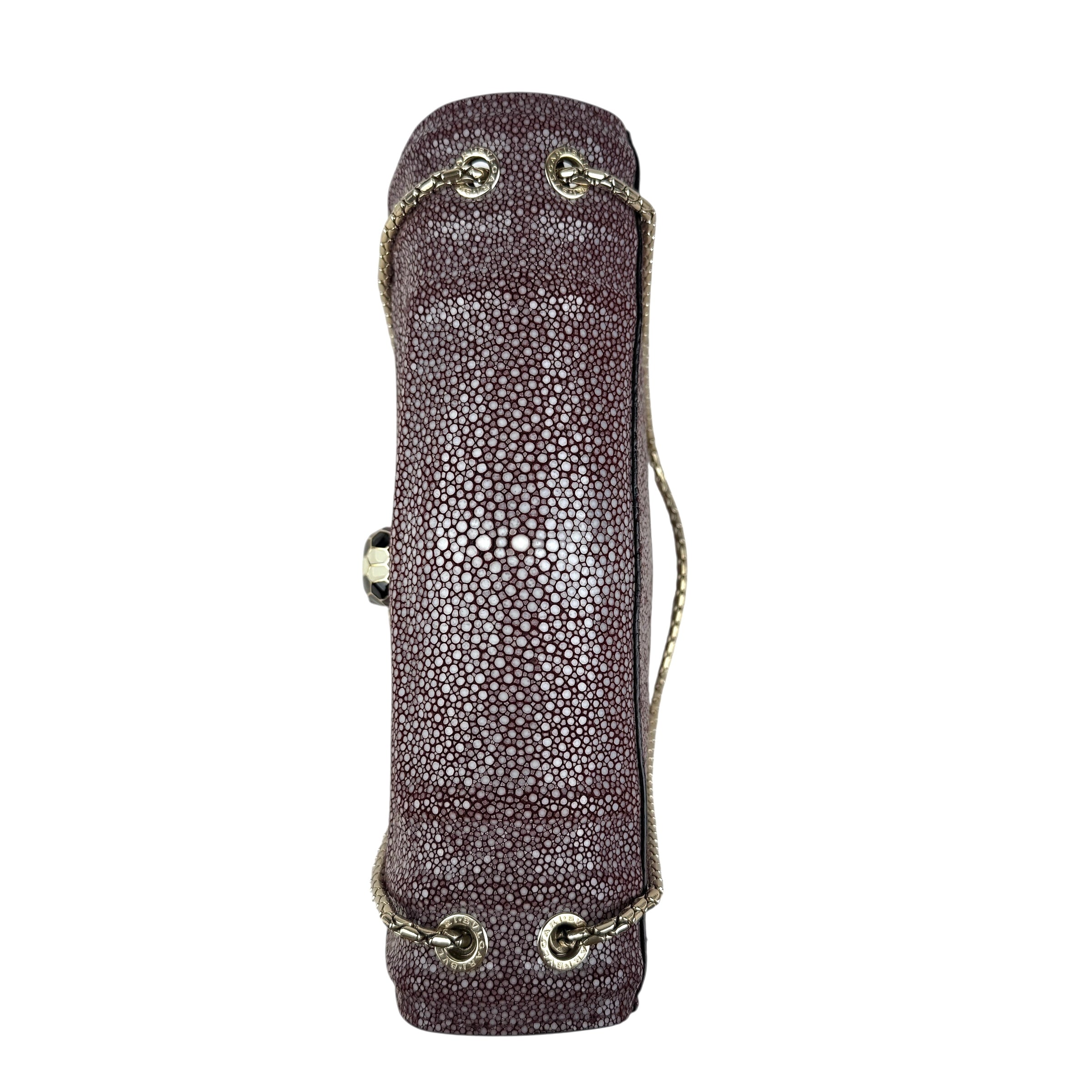 Pre-owned bvlgari-plum-stingray-leather-medium-serpenti-forever-shoulder-bag-front-view
