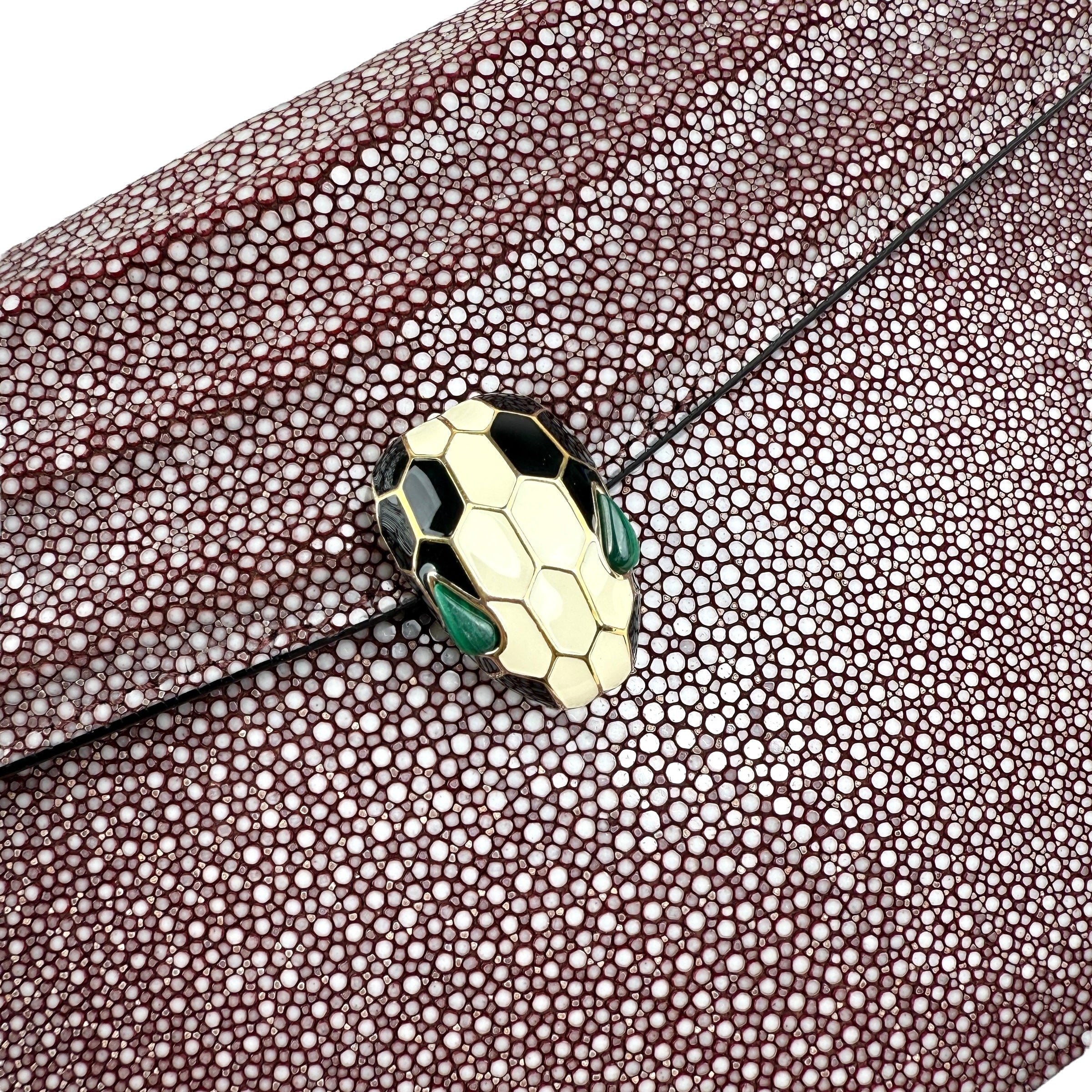 Pre-owned bvlgari-plum-stingray-leather-medium-serpenti-forever-shoulder-bag-front-view