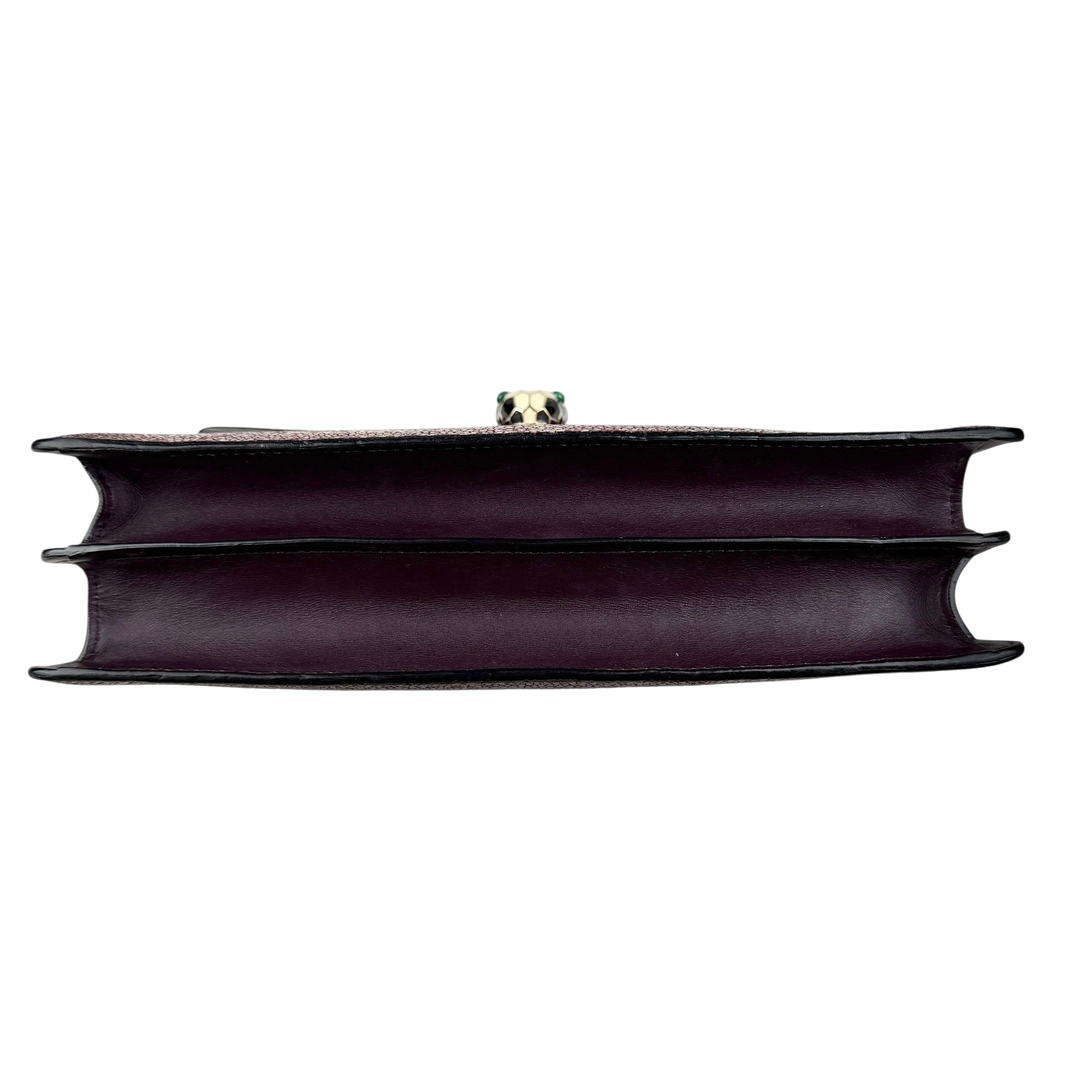 Pre-owned bvlgari-plum-stingray-leather-medium-serpenti-forever-shoulder-bag-front-view