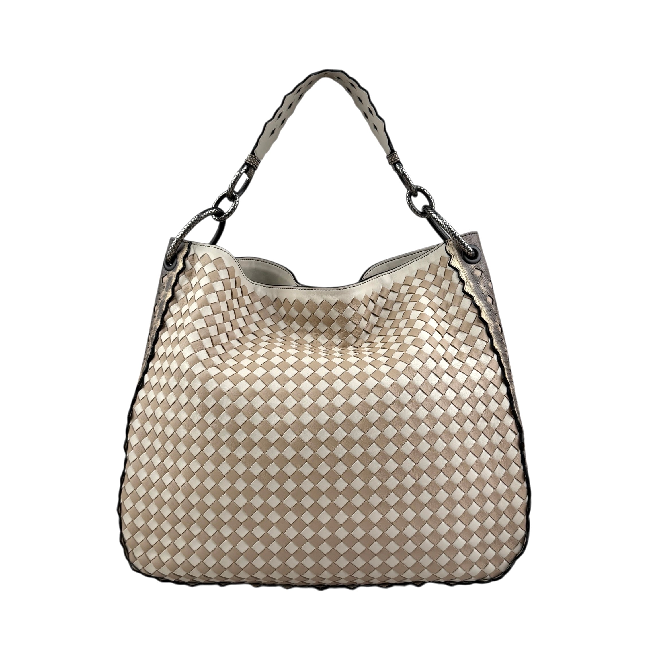 bottega-veneta-gray-intrecciato-loop-shoulder-bag-front