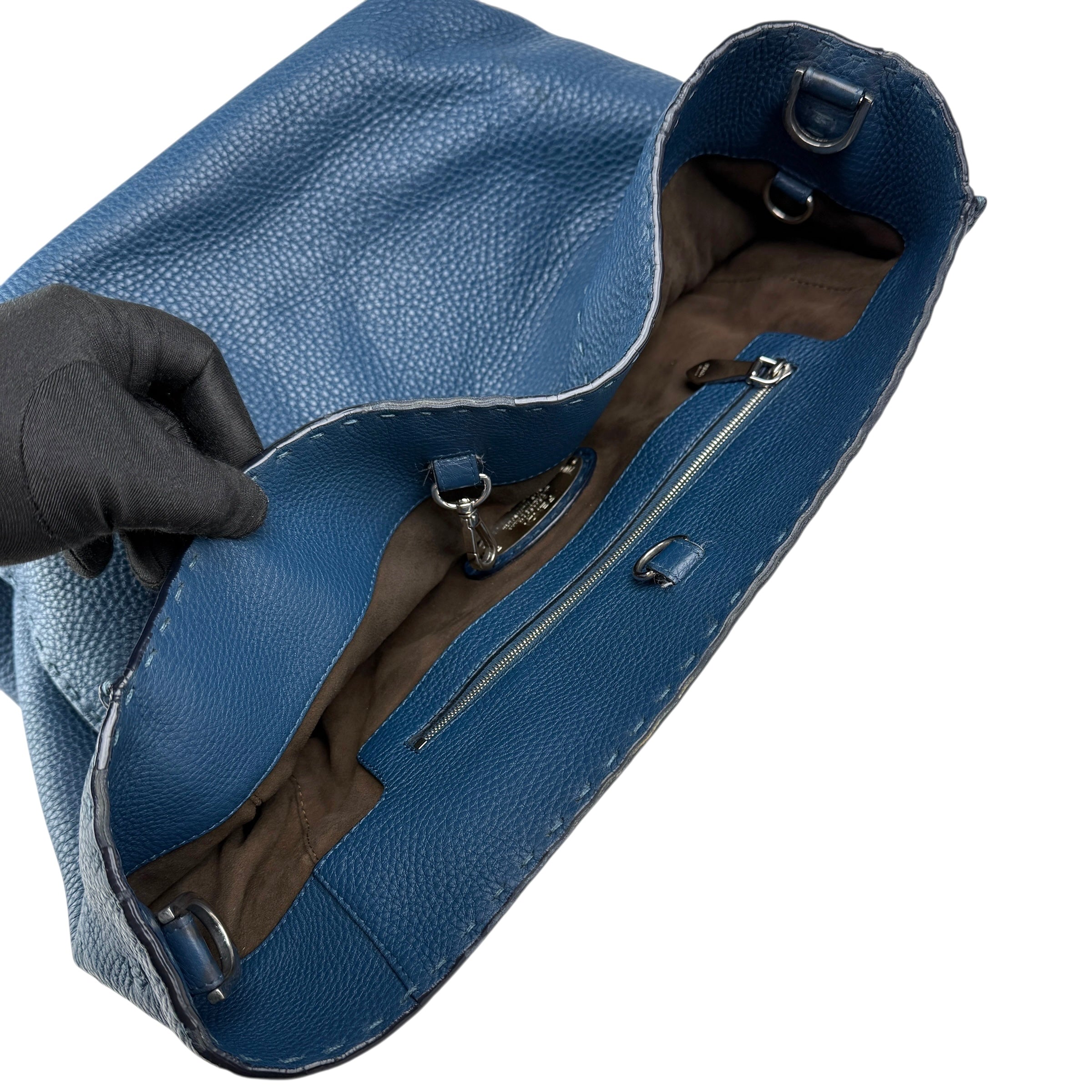 Pre-owned fendi-blue-selleria-leather-anna-bag-front-view