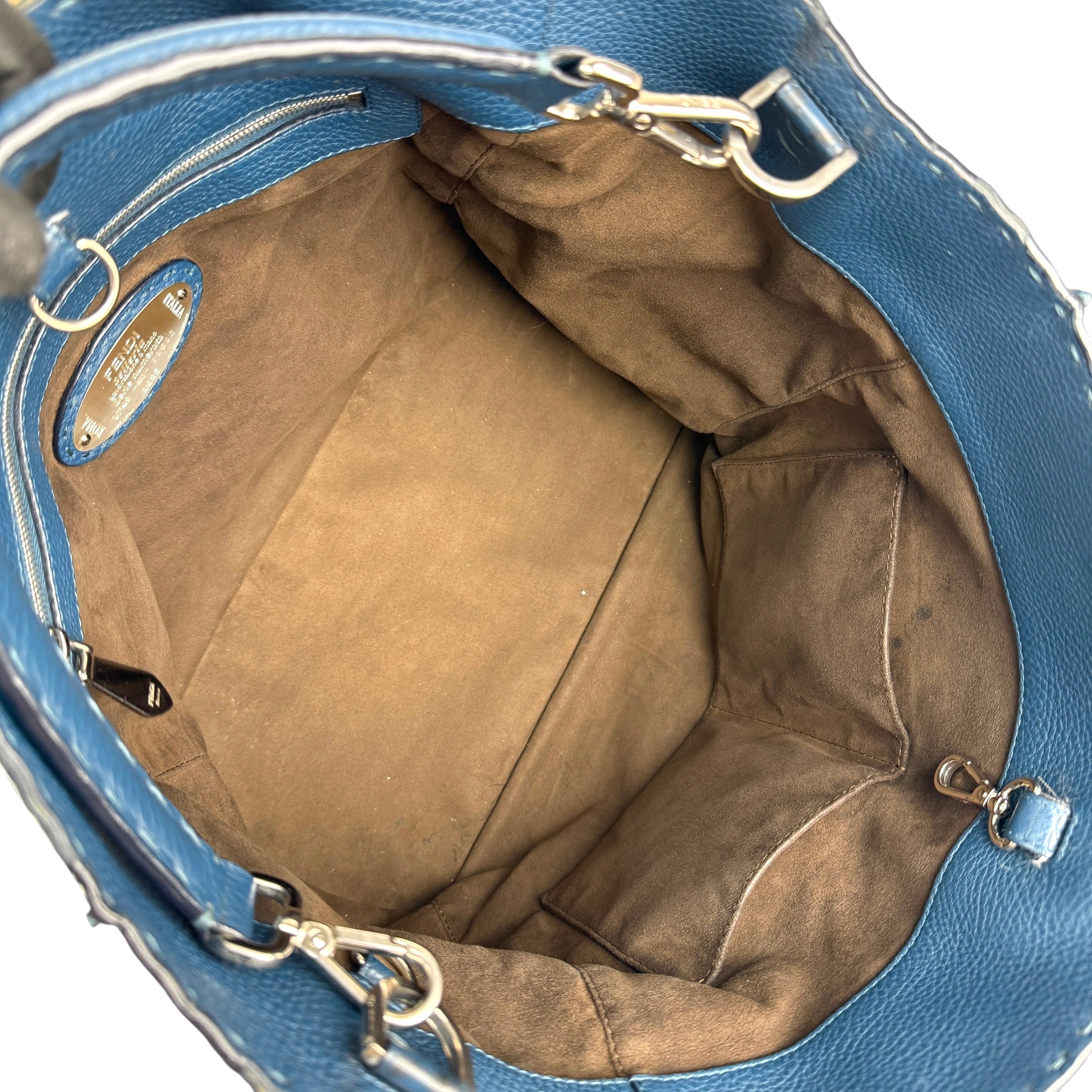 Pre-owned fendi-blue-selleria-leather-anna-bag-front-view