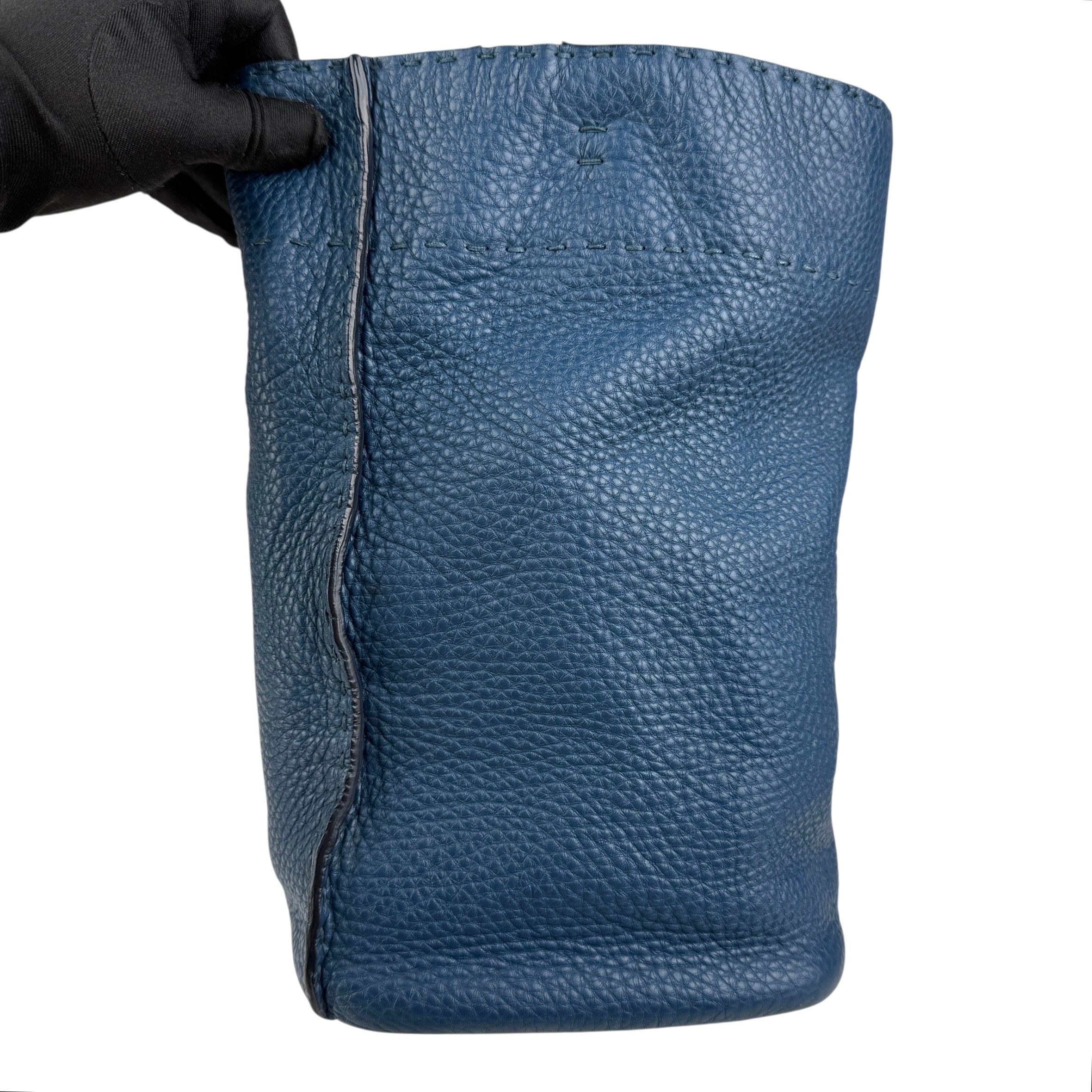 Pre-owned fendi-blue-selleria-leather-anna-bag-front-view