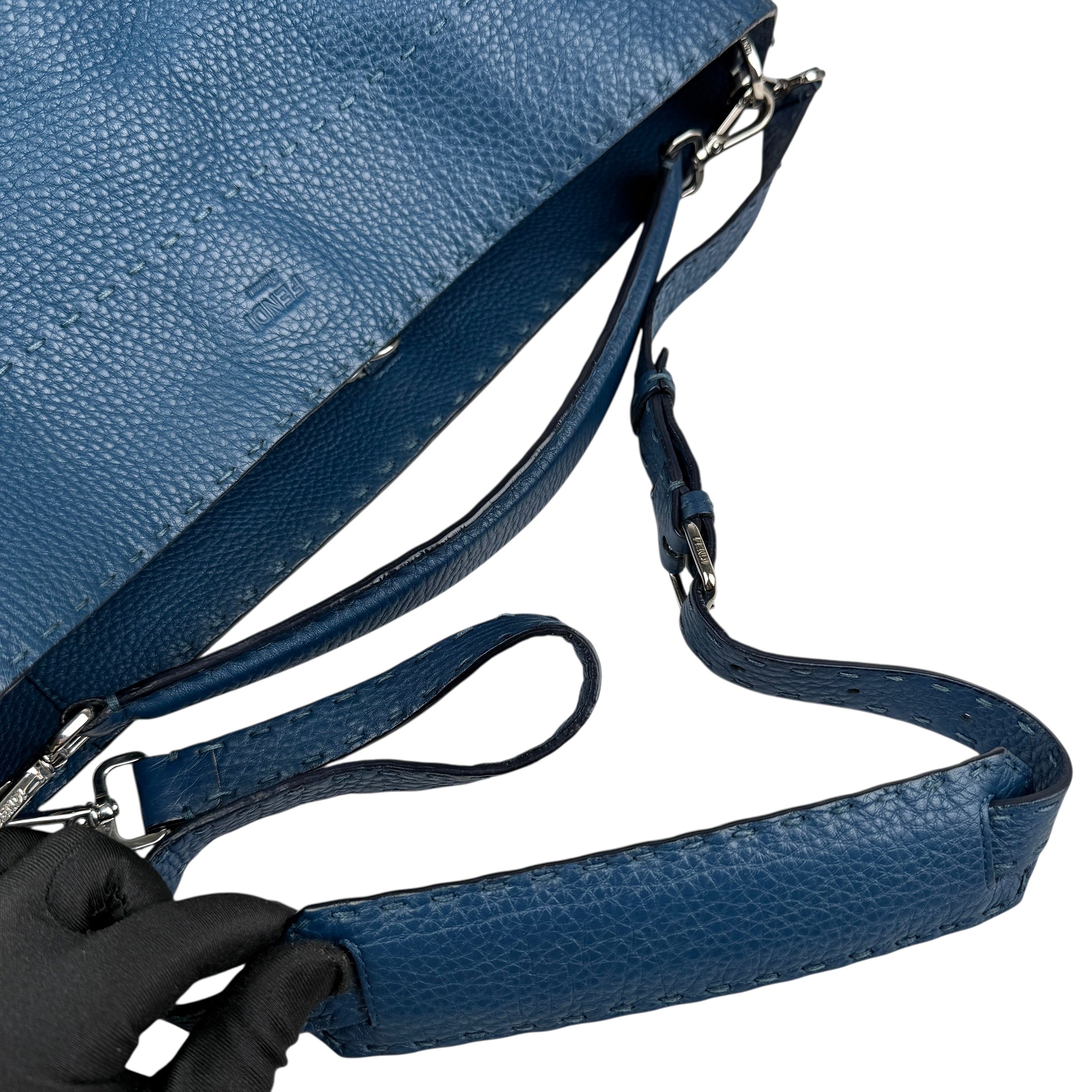 Pre-owned fendi-blue-selleria-leather-anna-bag-front-view