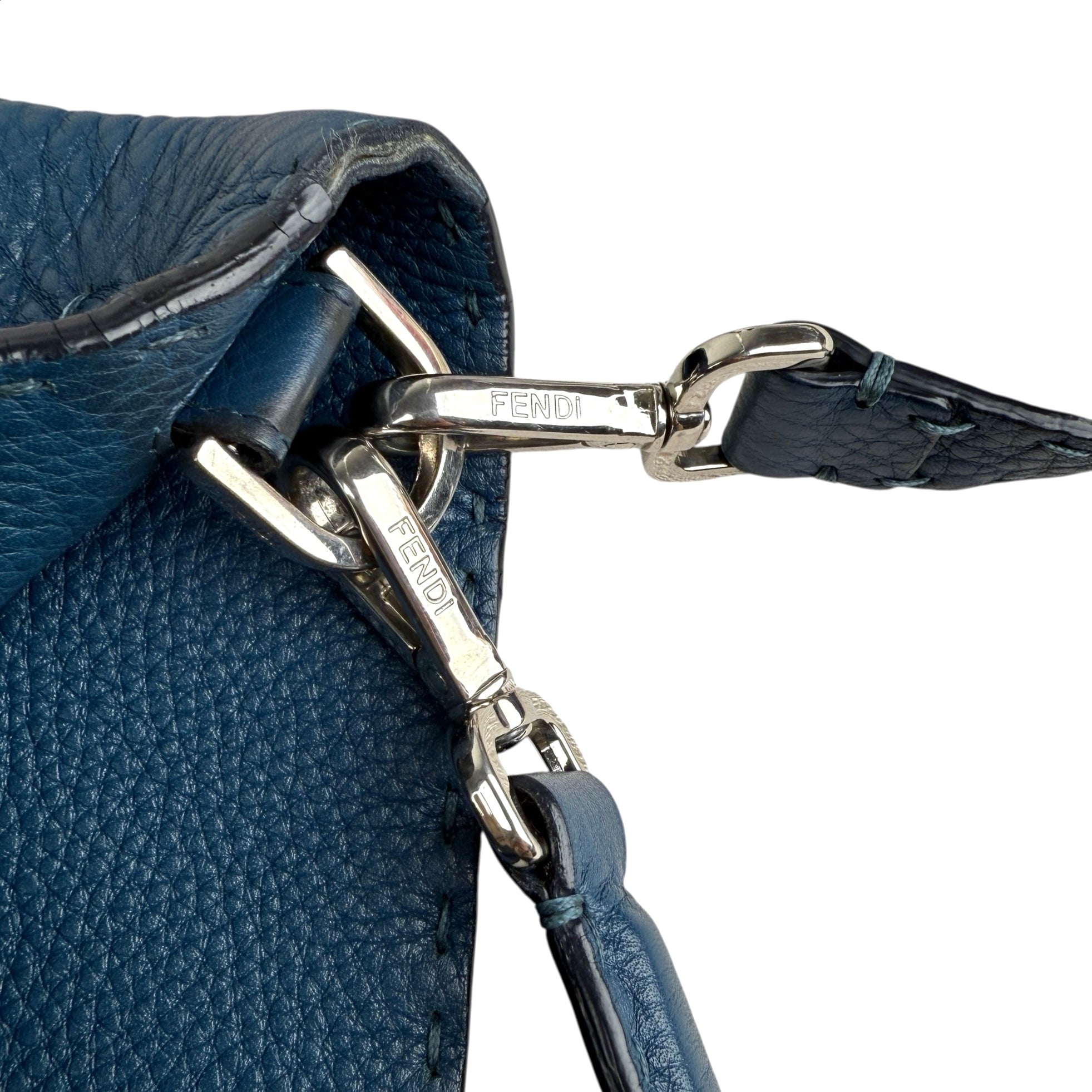 Pre-owned fendi-blue-selleria-leather-anna-bag-front-view