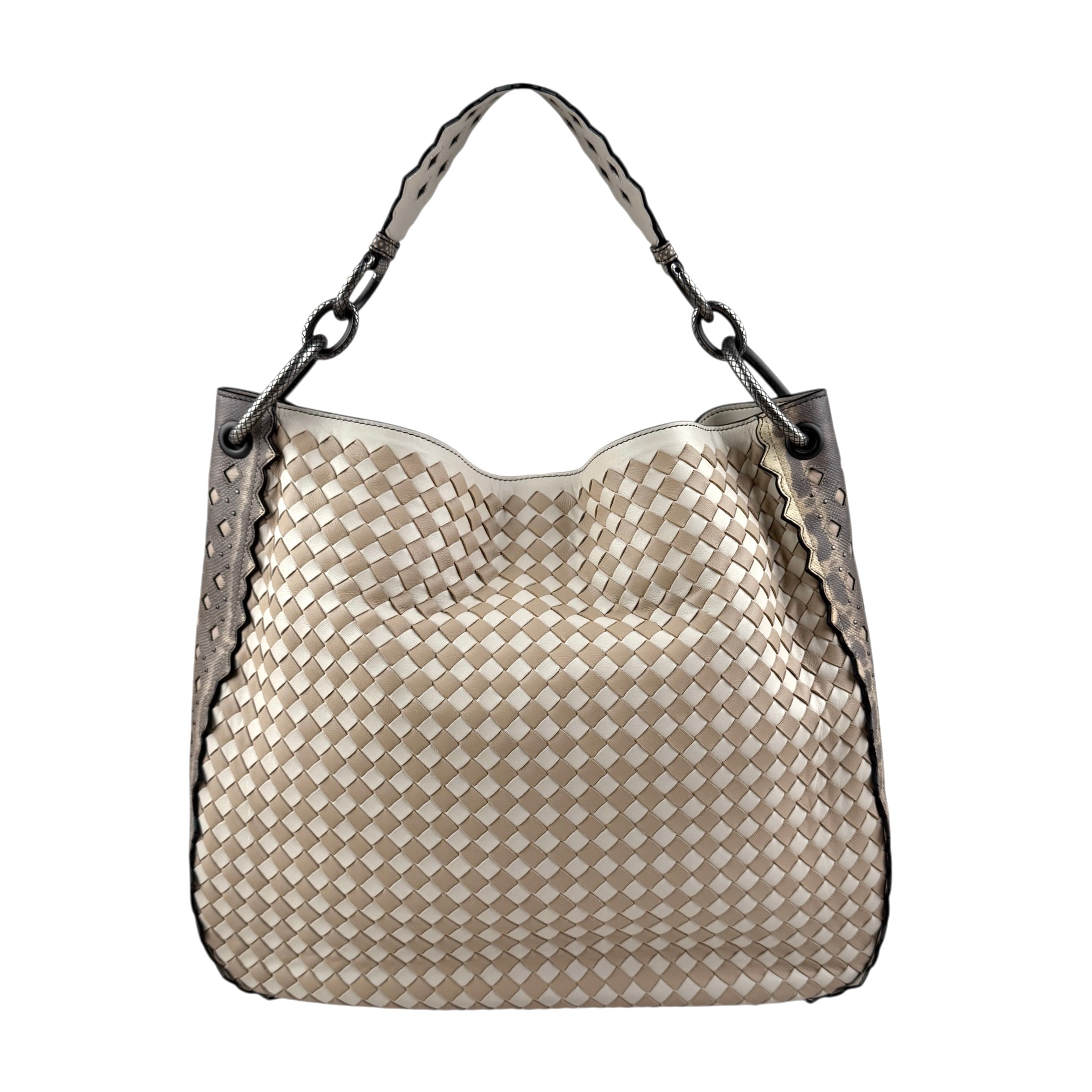 Pre-owned bottega-veneta-gray-intrecciato-loop-shoulder-bag-front