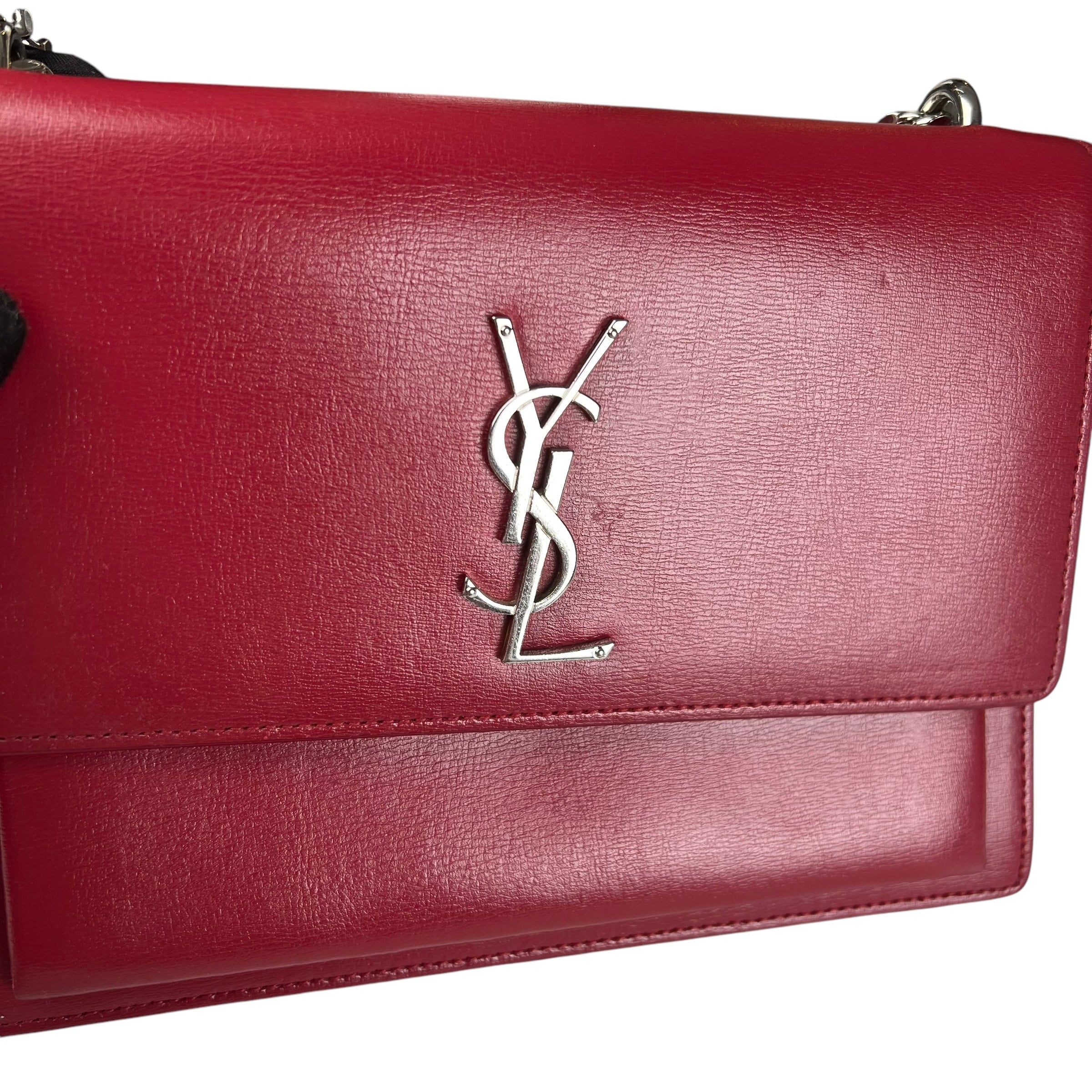 Pre-owned Saint Laurent Sunset Suede Interior Crossbody Medium Red Leather crossbody bag