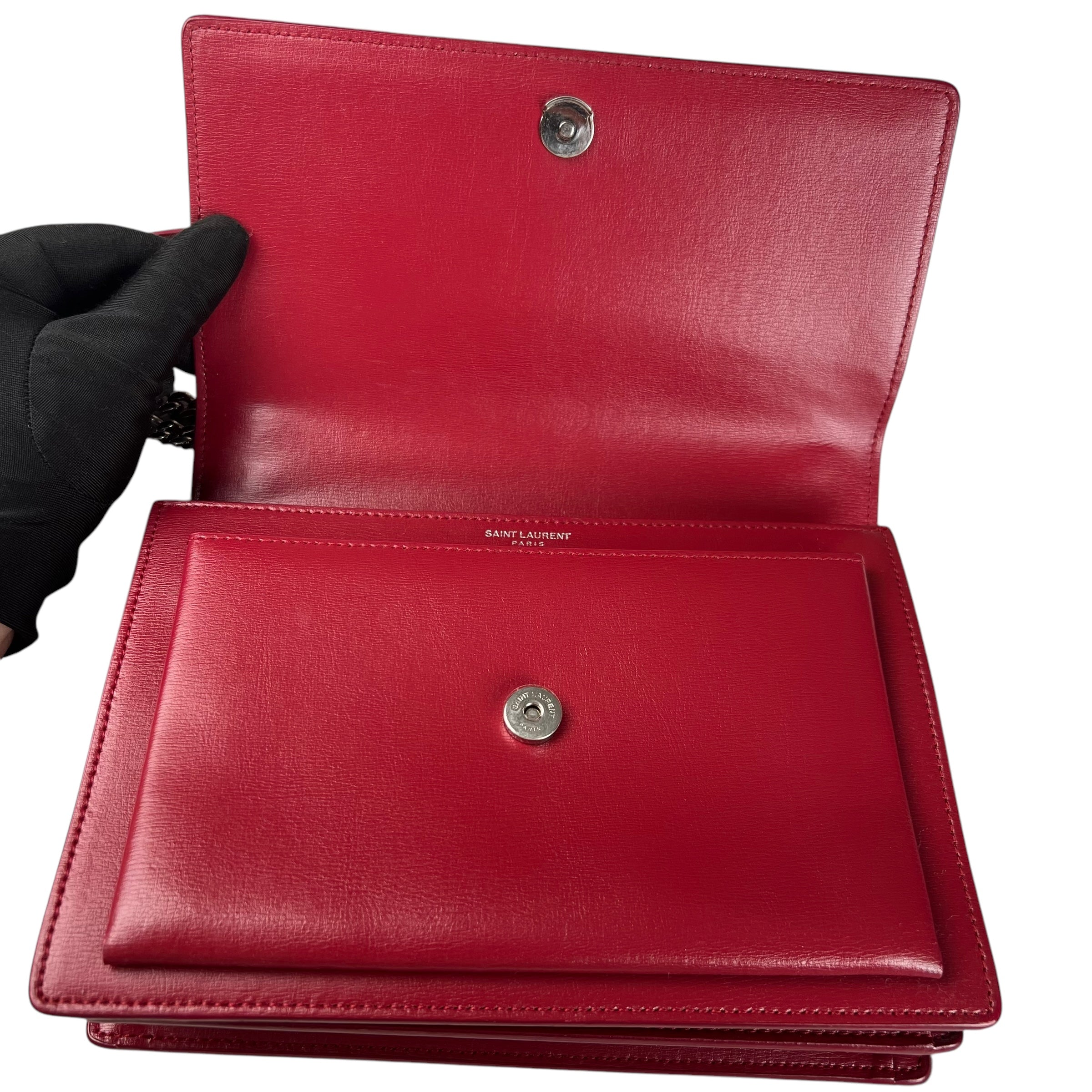 Pre-owned Saint Laurent Sunset Suede Interior Crossbody Medium Red Leather crossbody bag