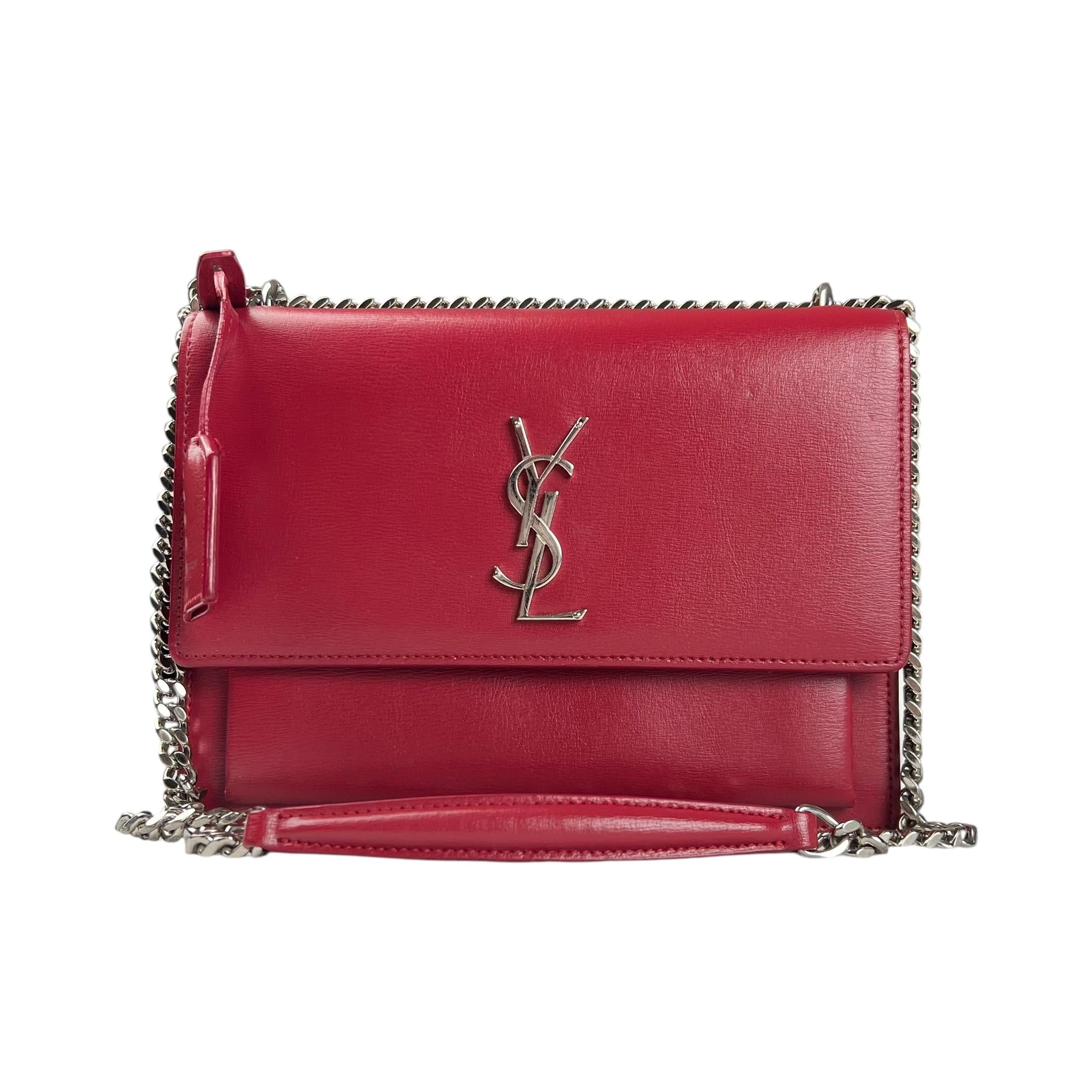 Pre-owned Saint Laurent Sunset Suede Interior Crossbody Medium Red Leather crossbody bag main image