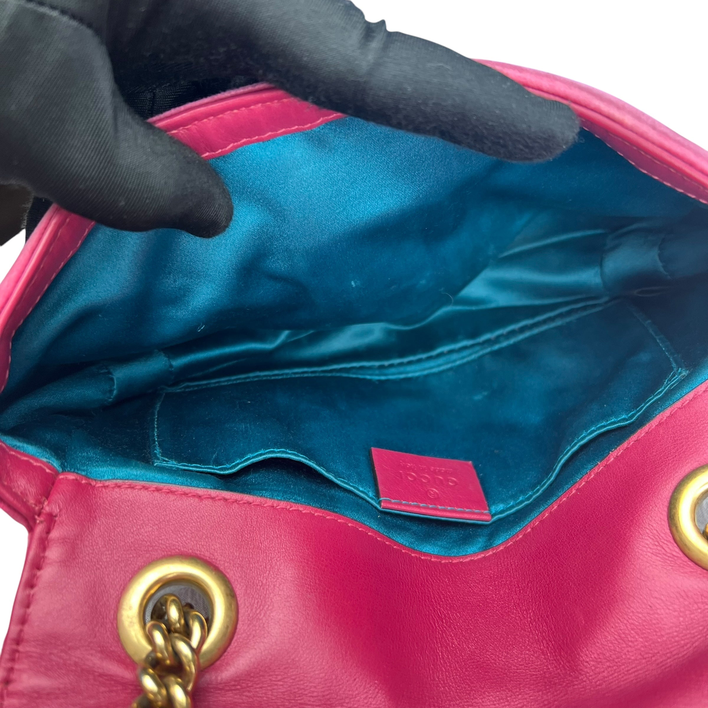 Pre-owned gucci-marmont-medium-pink-suede-leather-bag-front