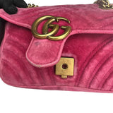 Pre-owned gucci-marmont-medium-pink-suede-leather-bag-front