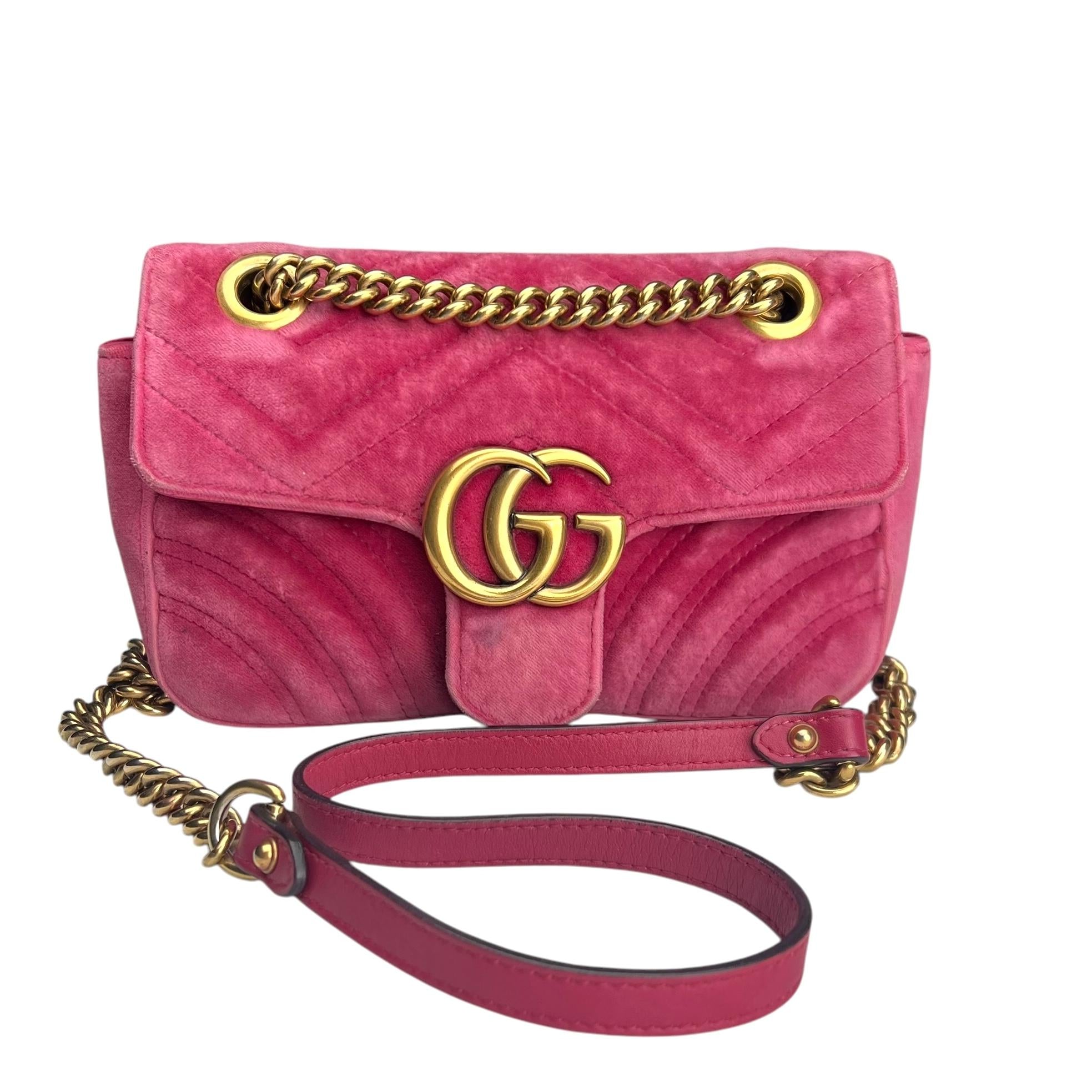 gucci-marmont-medium-pink-suede-leather-bag-front