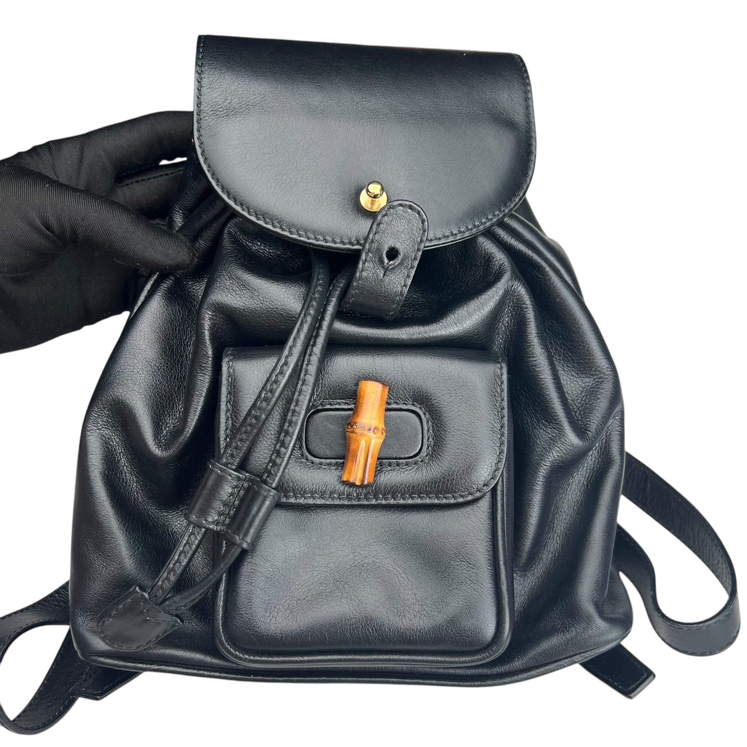 Pre-owned Gucci Bamboo Drawstring Leather Backpack backpack
