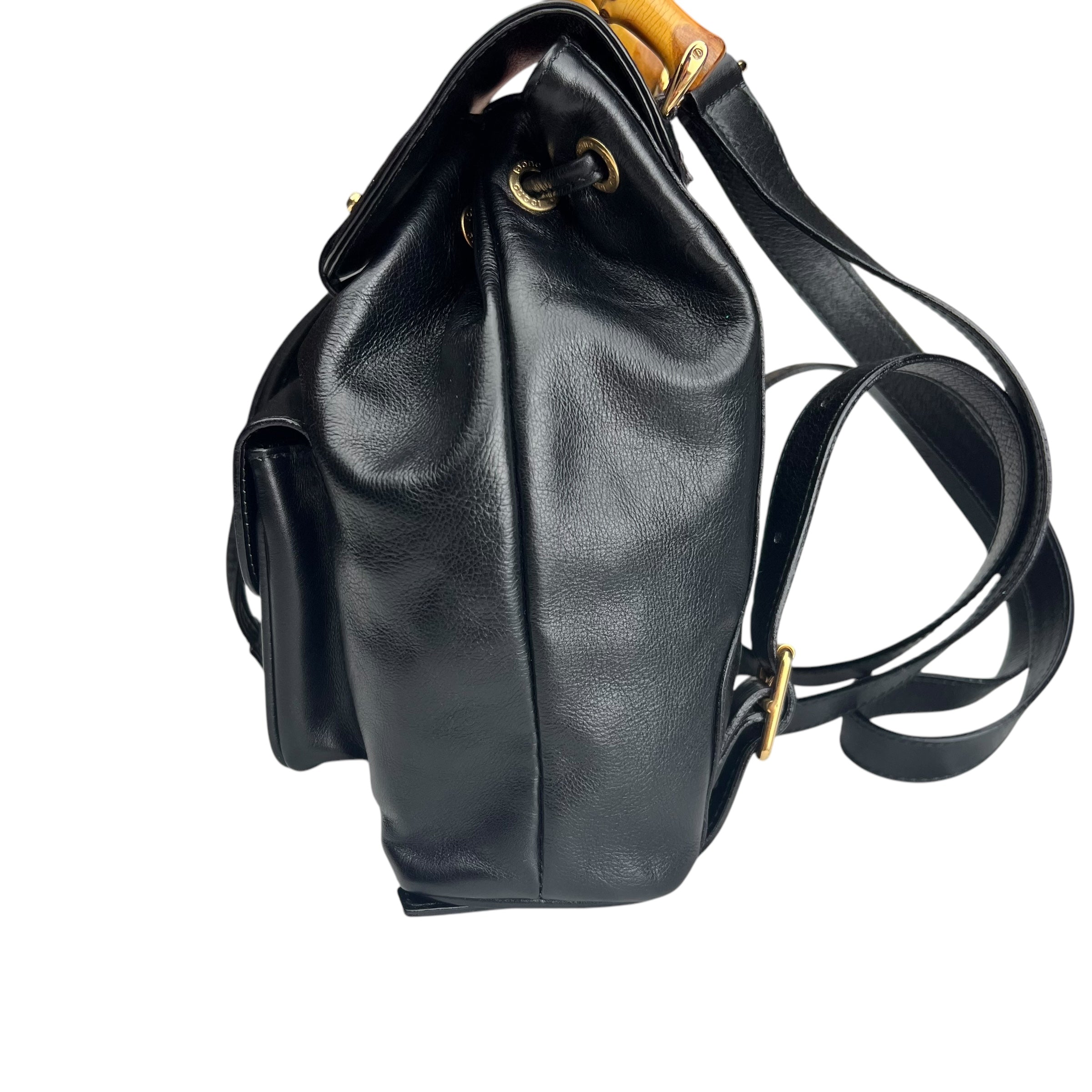 Pre-owned Gucci Bamboo Drawstring Leather Backpack backpack