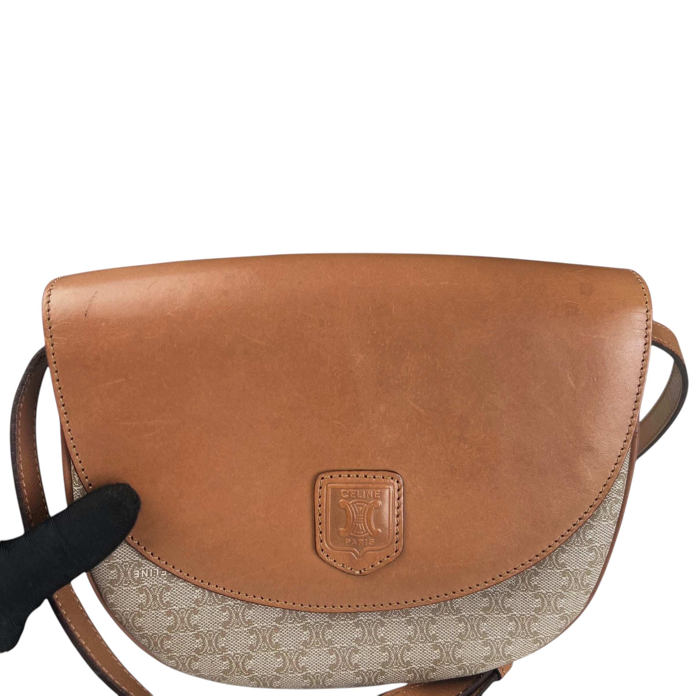 Pre-owned celine-macadam-brown-leather-shoulder-bag-women-front