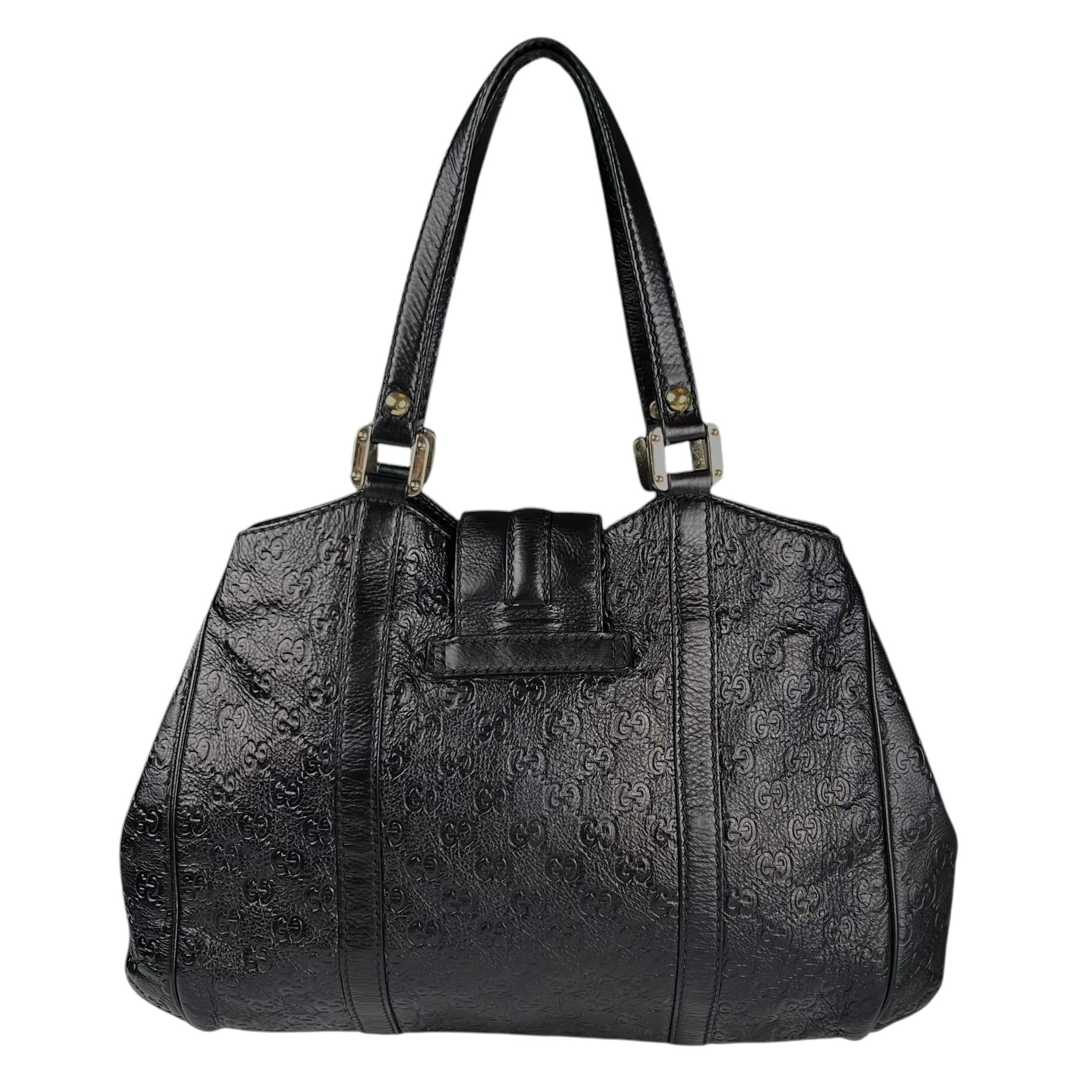 Pre-owned Gucci Charmy Black Monogram leather Tote Bag tote bag back view