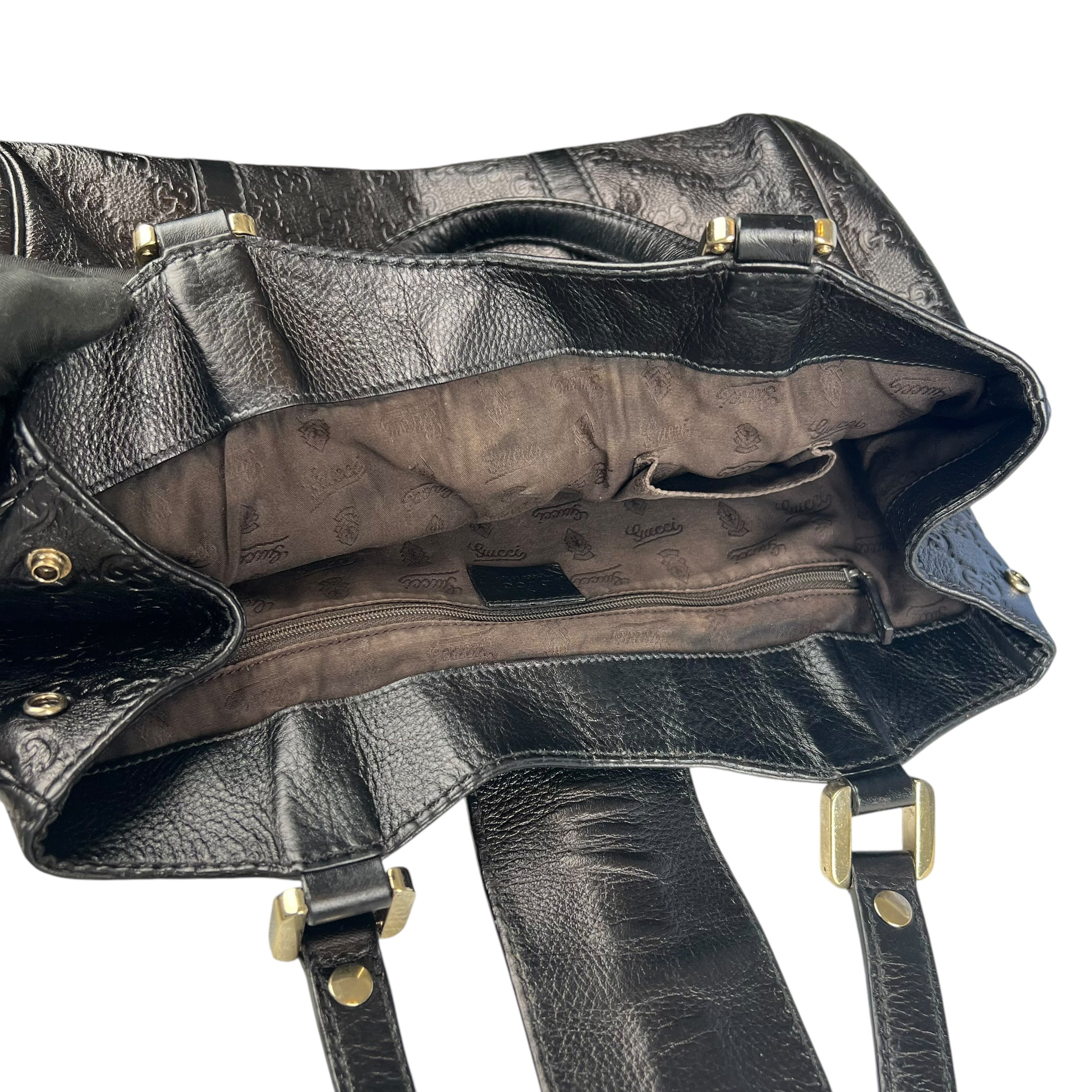 Pre-owned Gucci Charmy Black Monogram leather Tote Bag tote bag