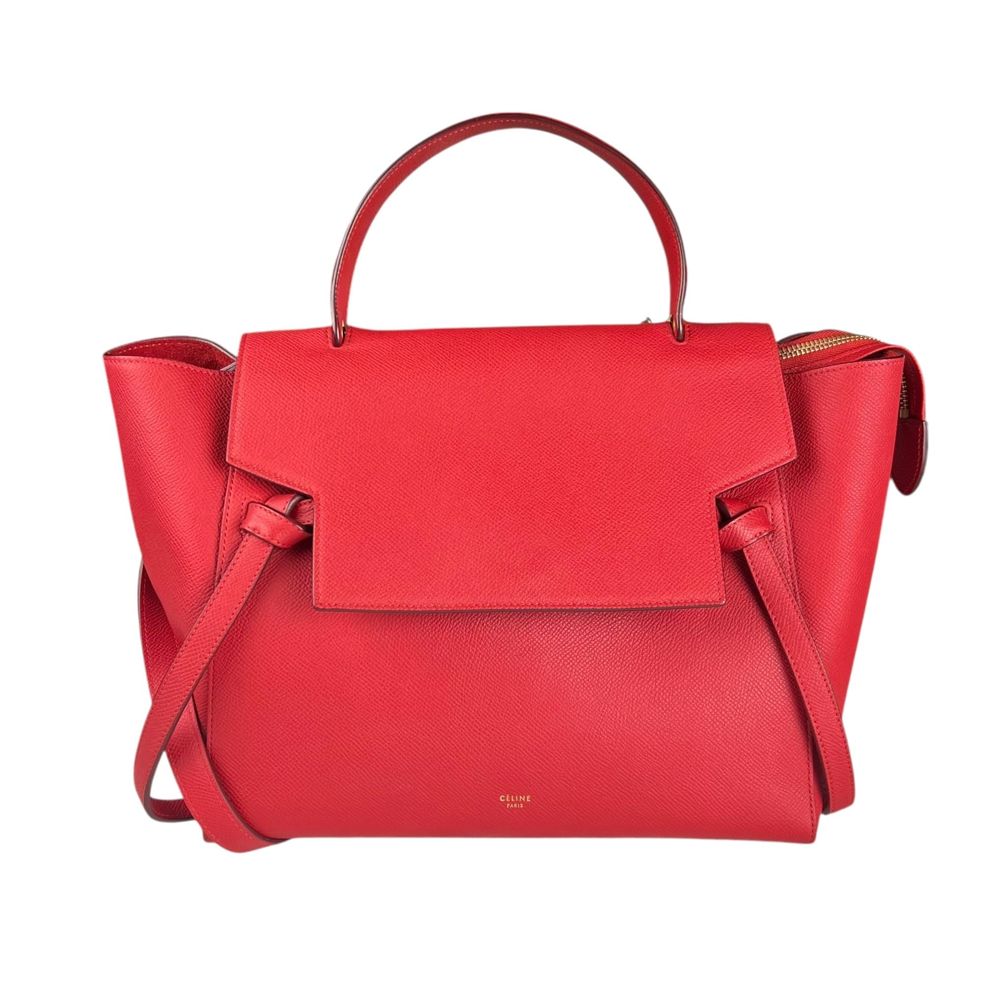 celine-belt-model-red-grained-leather-shoulder-bag-front