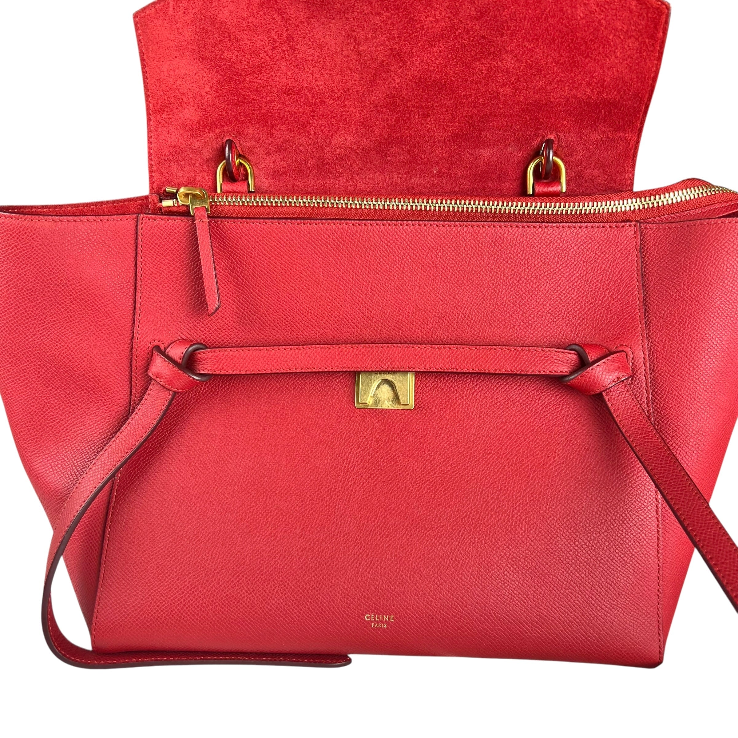 Pre-owned celine-belt-model-red-grained-leather-shoulder-bag-front