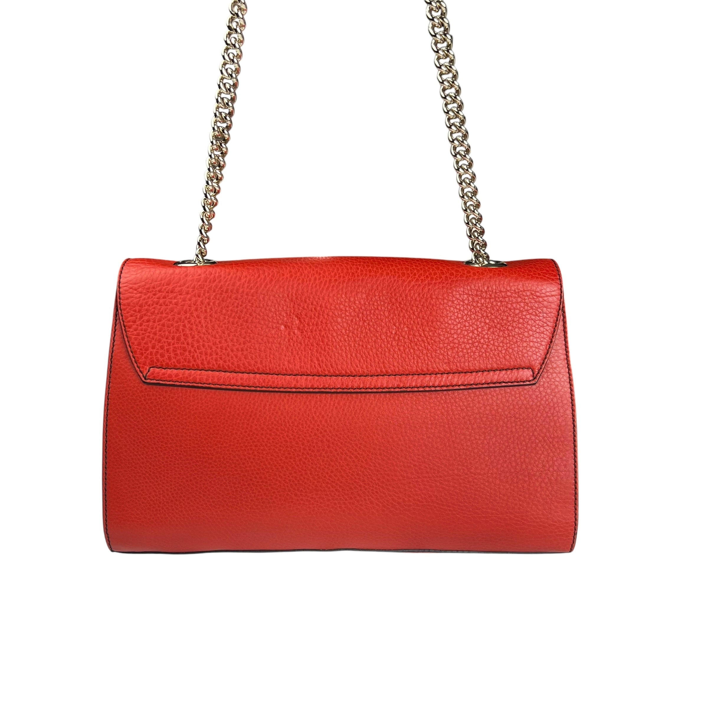 Pre-owned Gucci GG ssima Red Emily Leather Chain Shoulder Bag shoulder bag back view