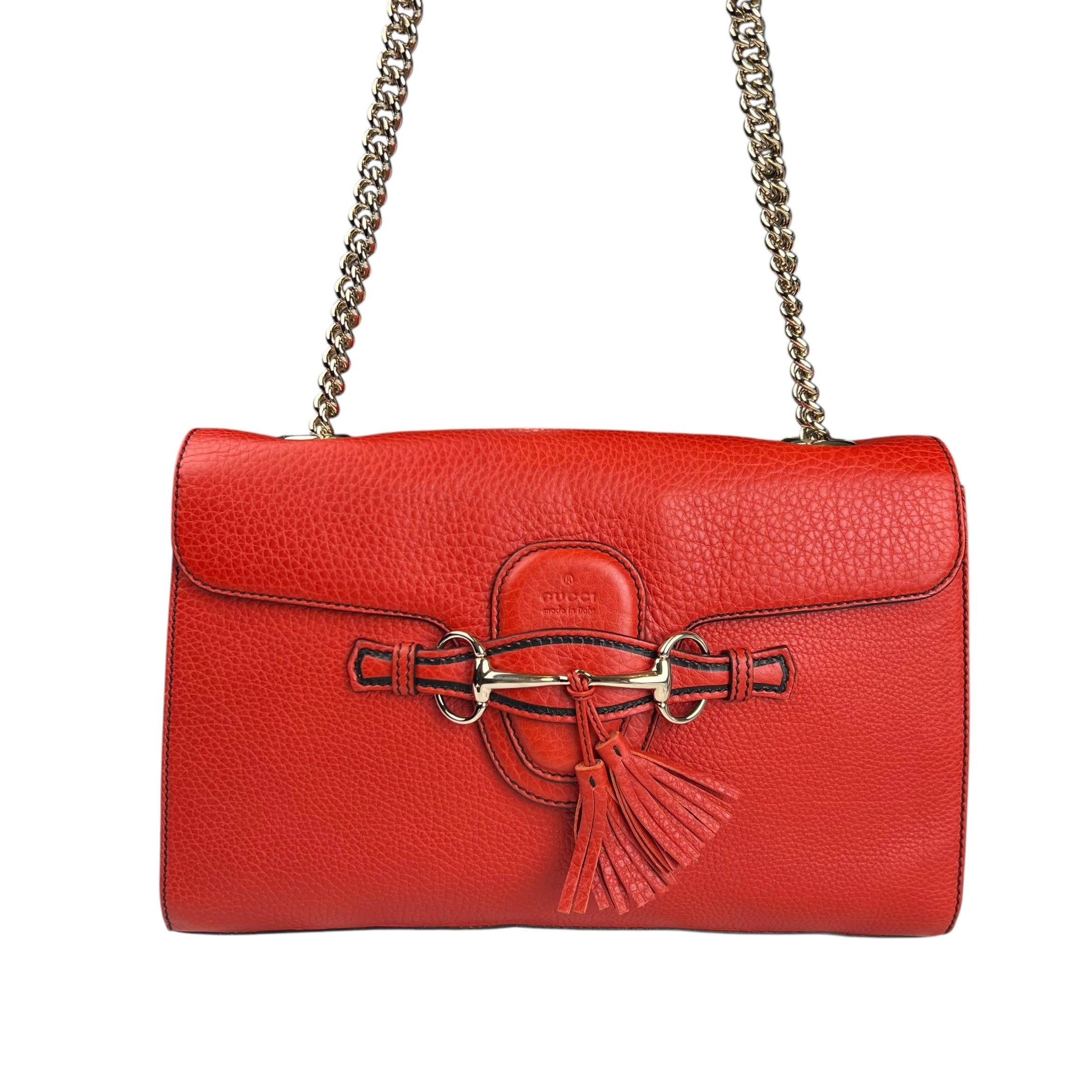 Pre-owned Gucci GG ssima Red Emily Leather Chain Shoulder Bag shoulder bag