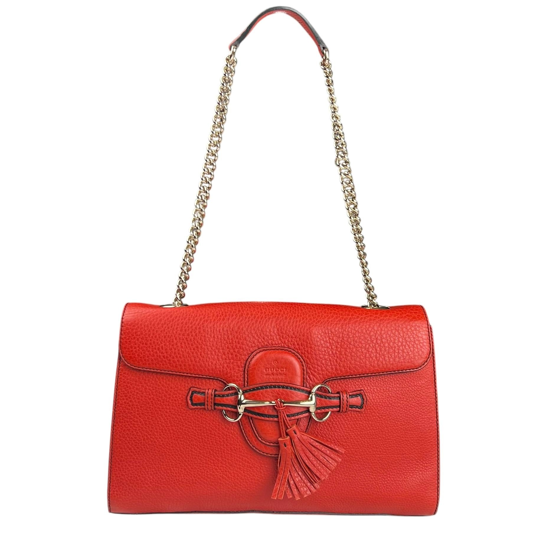 Pre-owned Gucci GG ssima Red Emily Leather Chain Shoulder Bag shoulder bag main image