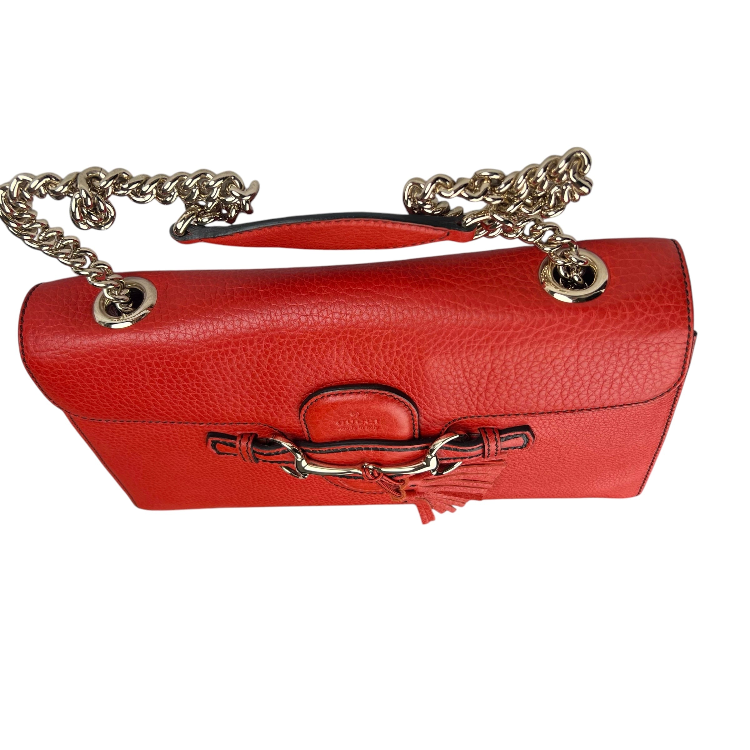 Pre-owned Gucci GG ssima Red Emily Leather Chain Shoulder Bag shoulder bag