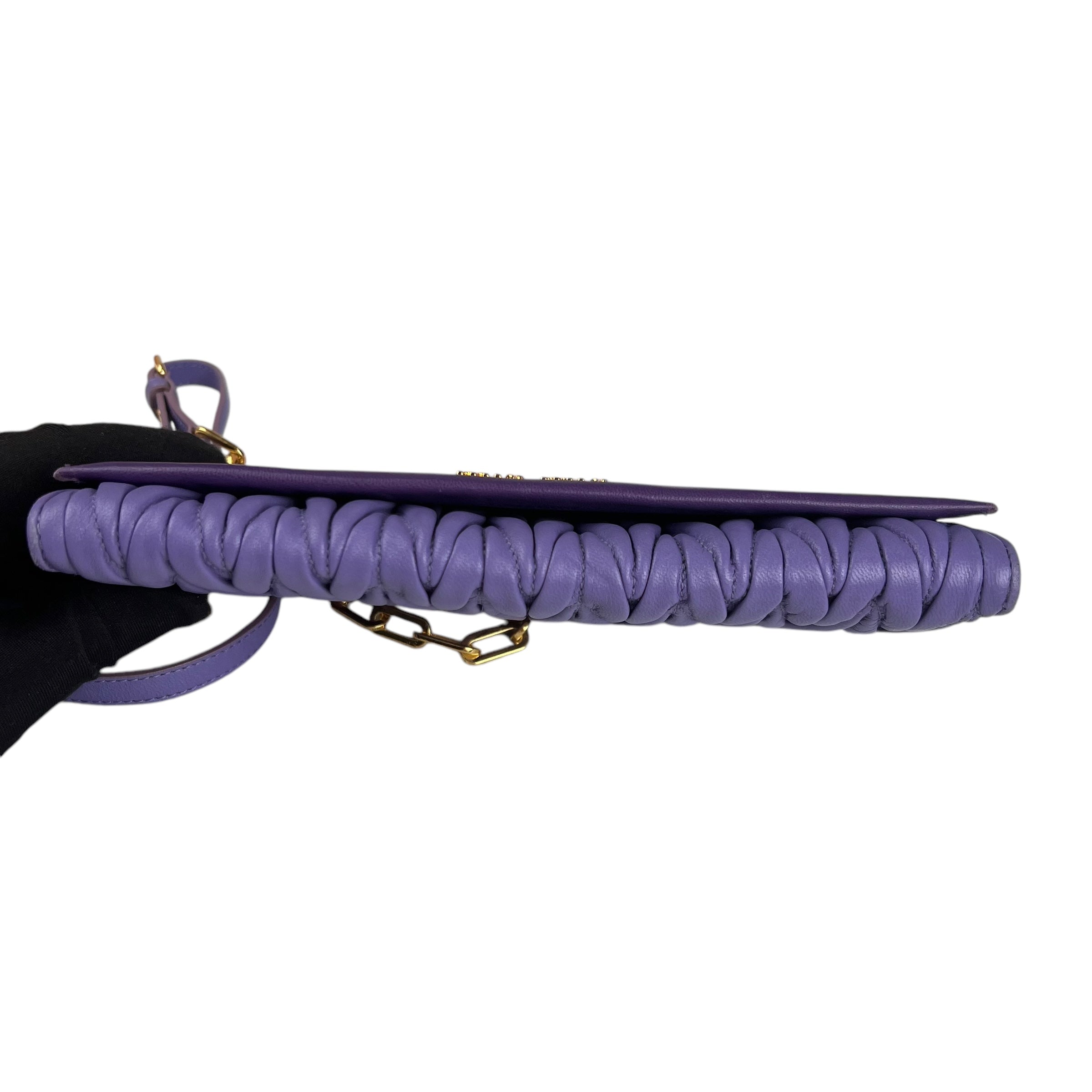 Pre-owned miu-miu-purple-matelasse-leather-flap-crossbody-bag-front