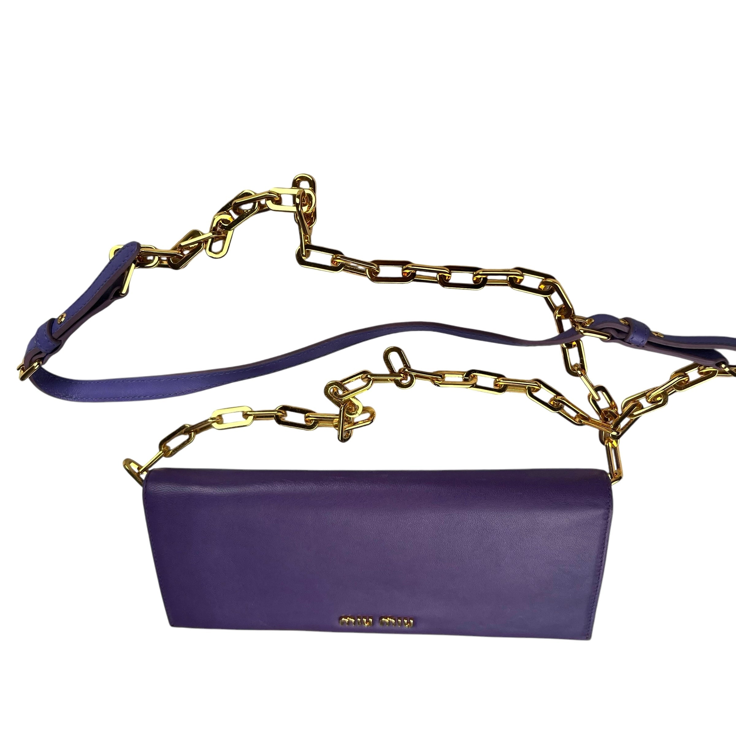 Pre-owned miu-miu-purple-matelasse-leather-flap-crossbody-bag-front