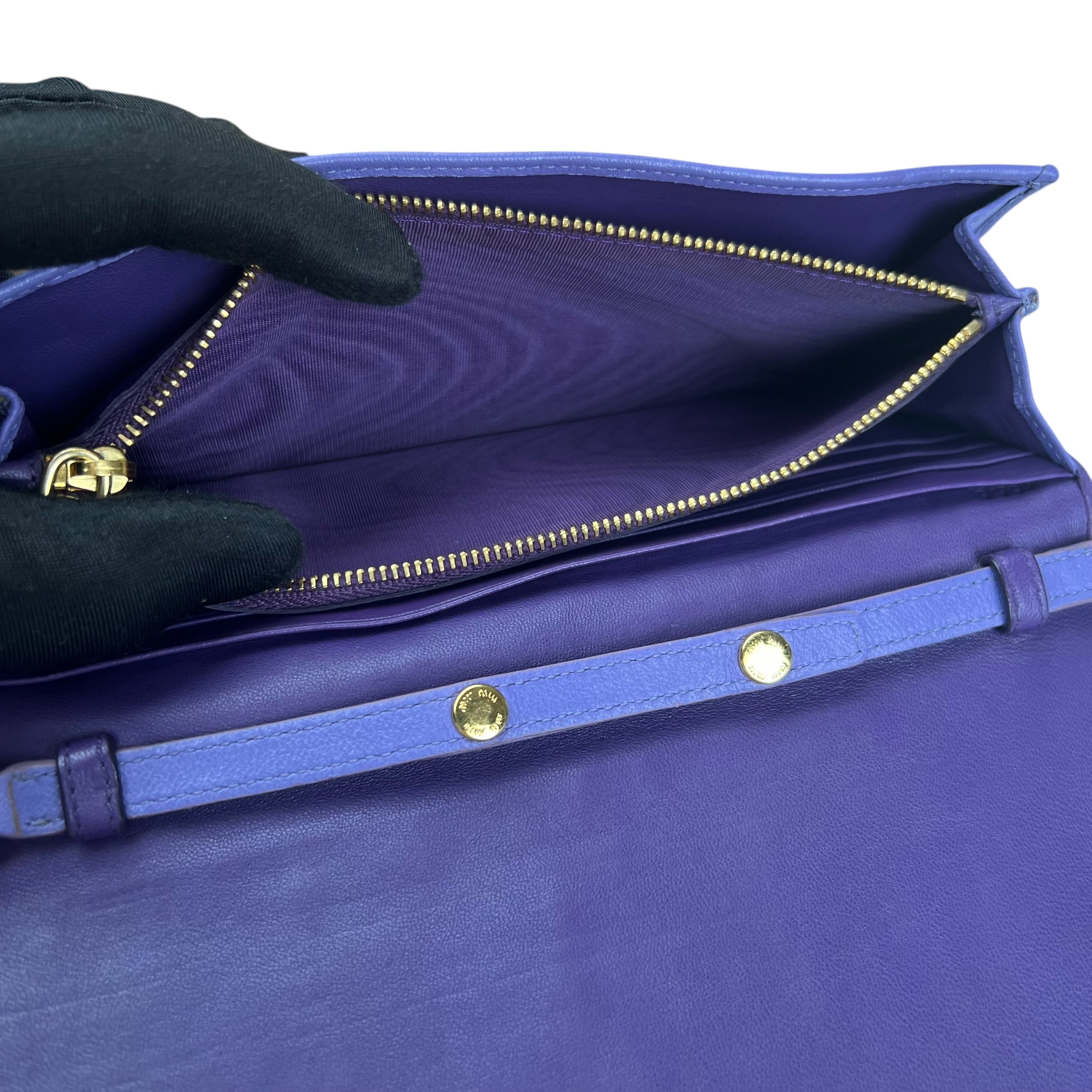 Pre-owned miu-miu-purple-matelasse-leather-flap-crossbody-bag-front